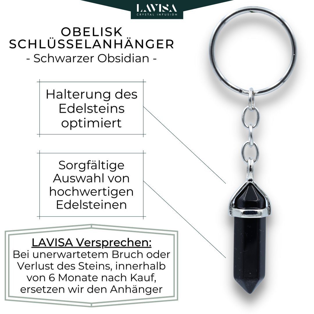 LAVISA Anhänger Schlüssel Edelstein - Schwarzer Obsidian Talisman - Naturstein - Glücksbringer