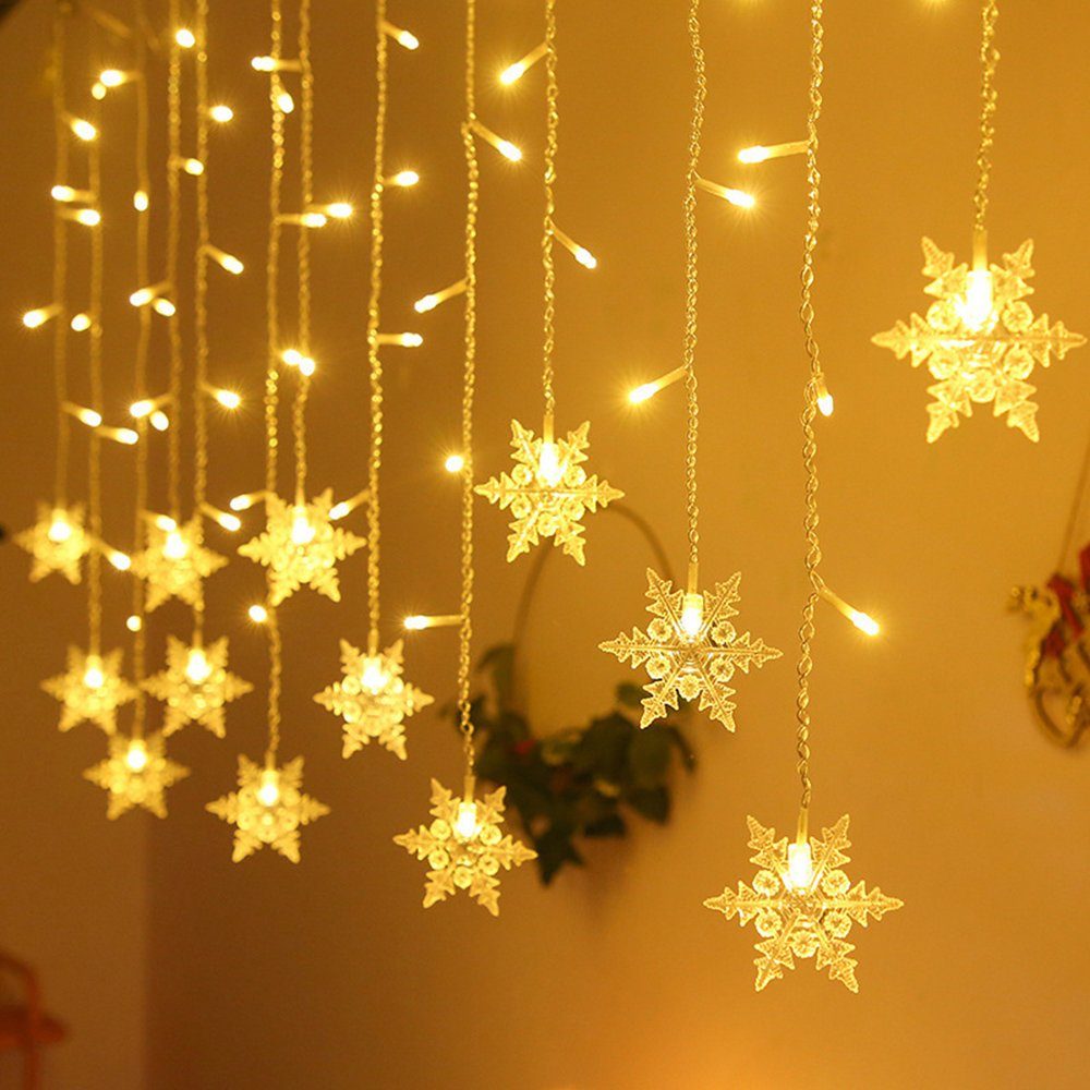 Rosnek LED-Lichterkette Vorhang Lichter, Schneeflocke, für Hochzeit Weihnachten Party, Energieeinsparung WarmesWeiß