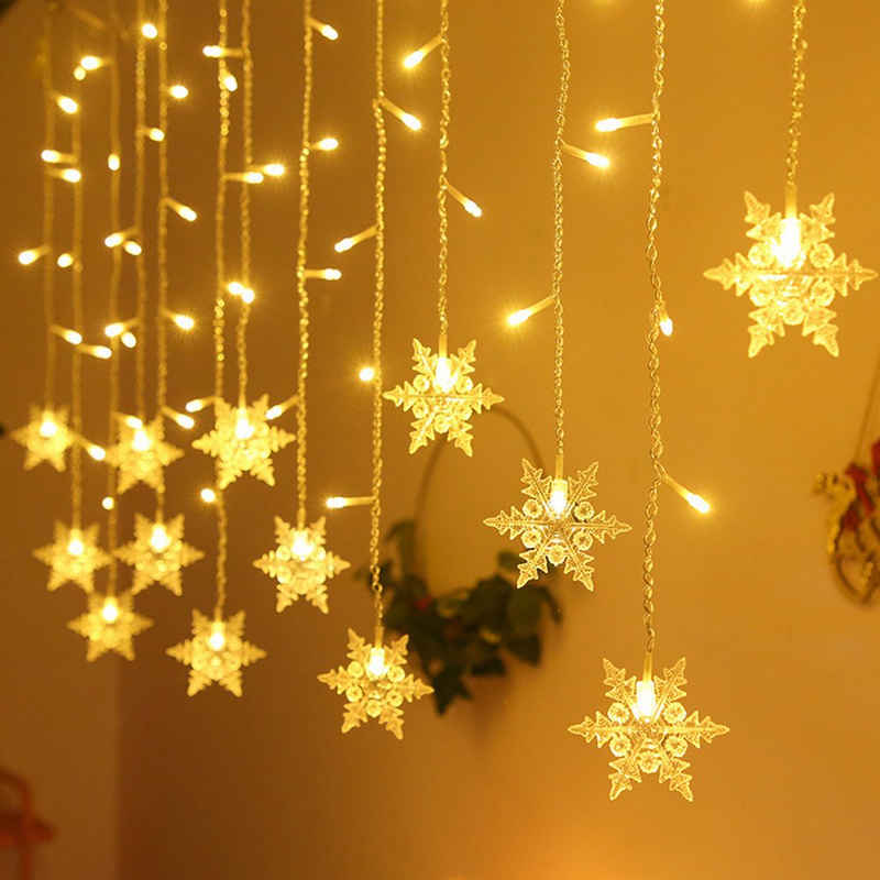 Rosnek LED-Lichterkette »Vorhang Lichter, Schneeflocke, für Hochzeit Weihnachten Party«, Energieeinsparung