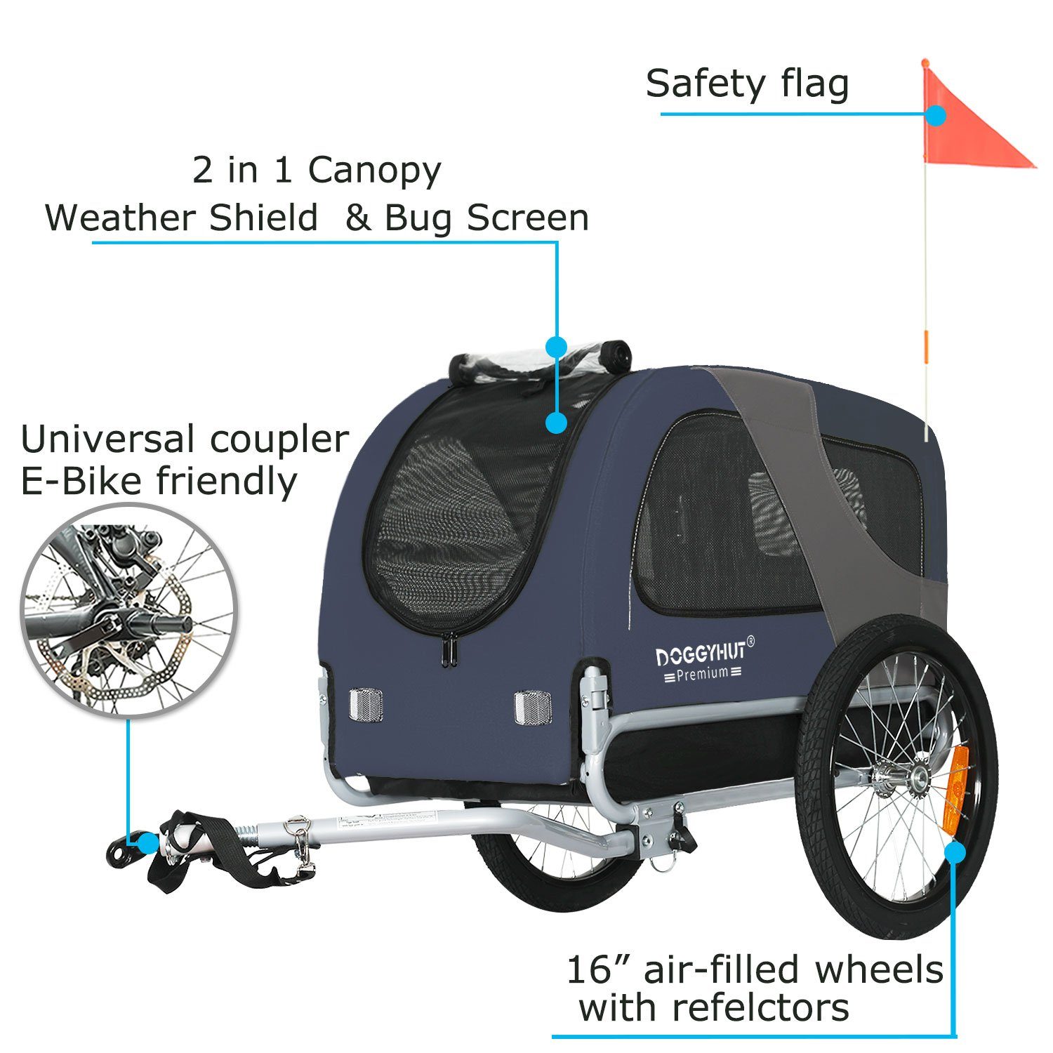 TIGGO Fahrradkinderanhänger DOGGYHUT® MEDIUM Hundefahrradanhänger Hundeanhänger Fahrradanhänger, Verstellbare Sicherheitsleine