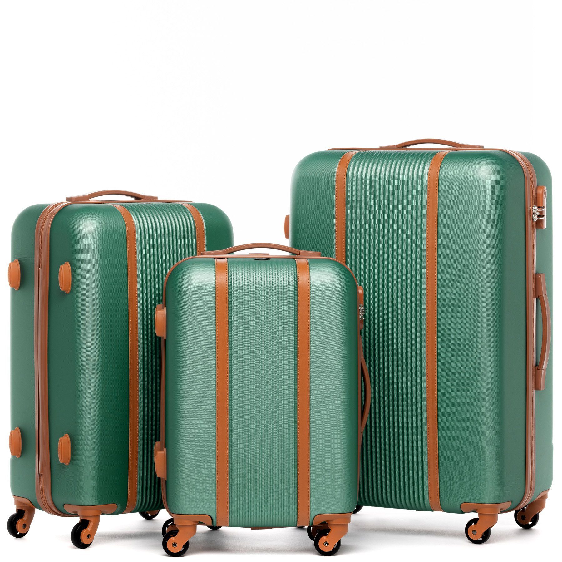 Reisekoffer Premium Rollkoffer Set, 4 salbei-grün Hartschale 3 Koffer Rollen, Milano, Kofferset Trolley 3er FERGÉ teilig