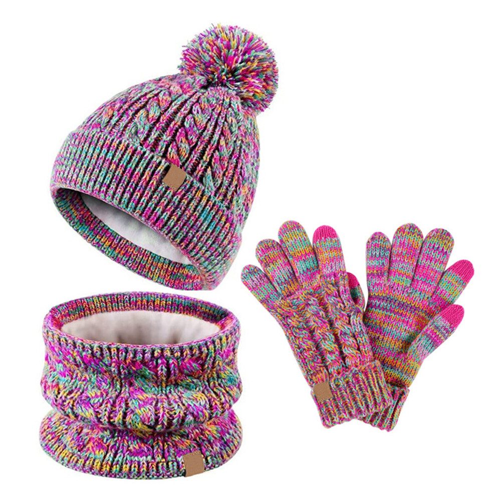 Coonoor Mütze & Schal Kinder Beanie Mütze Winter mit Strick Halswärmer Warme Handschuhe Set Fleece-Gefüttertes, für Mädchen, Kleinkinder und Kinder