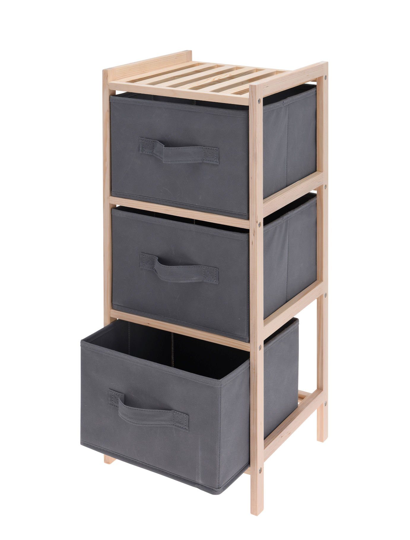 Spetebo Standregal Holz Standregal mit 3 Schubladen - 65 x 27 cm, Holzregal mit 3 Vlies Kisten | Standregale