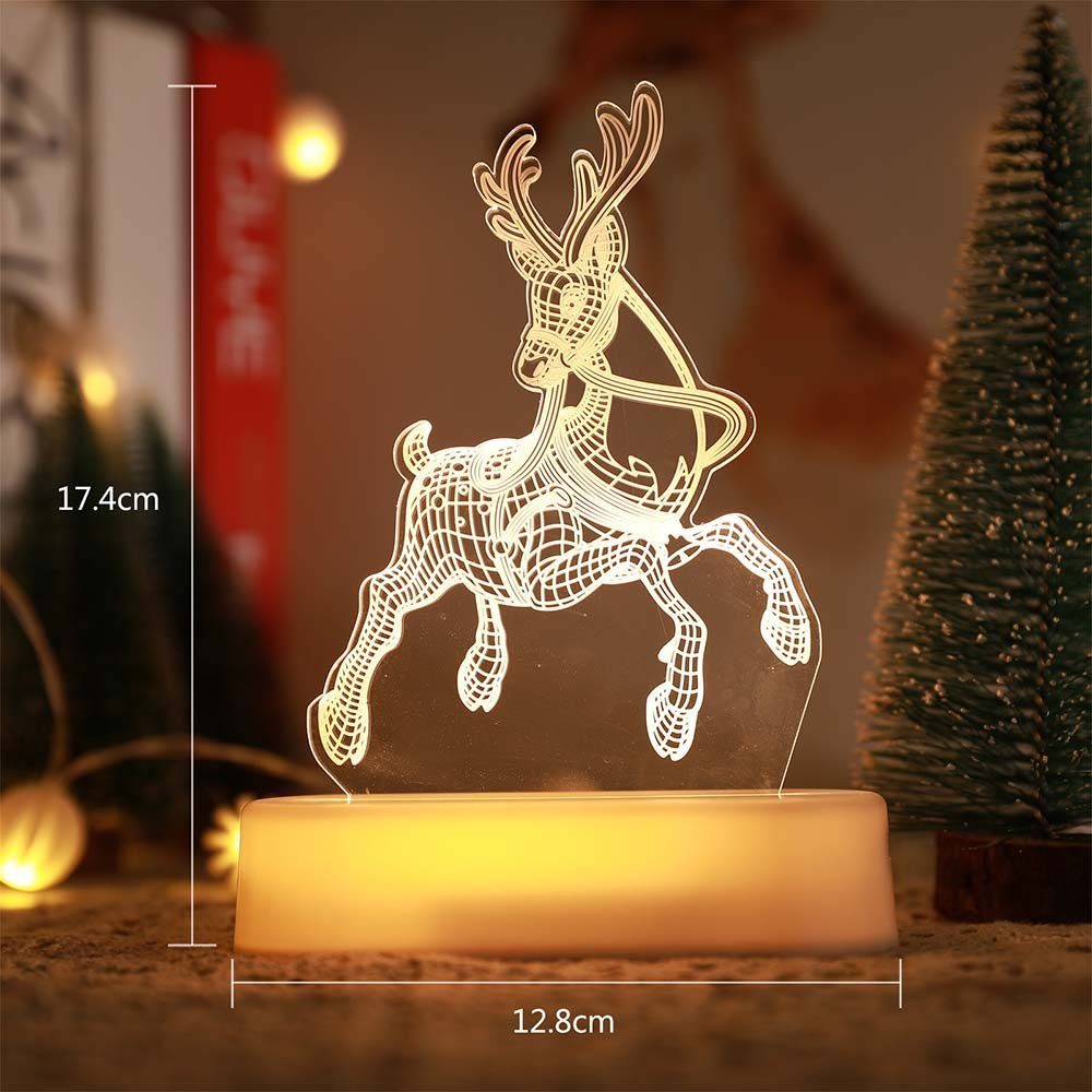 Rosnek LED Nachtlicht Weihnachten Thema, 3D-Effekte, Batterie/USB, für Kinder Geschenk, Warmweiß, Warmweiß Nachttischlampe