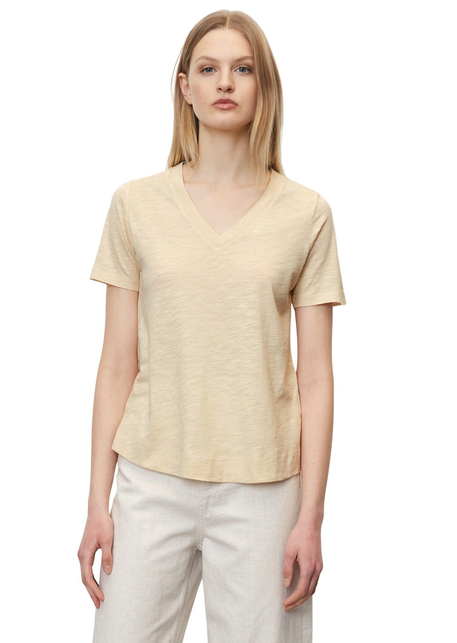 Marc O'Polo T-Shirt aus Baumwolle-Viskose-Mix beige | V-Shirts