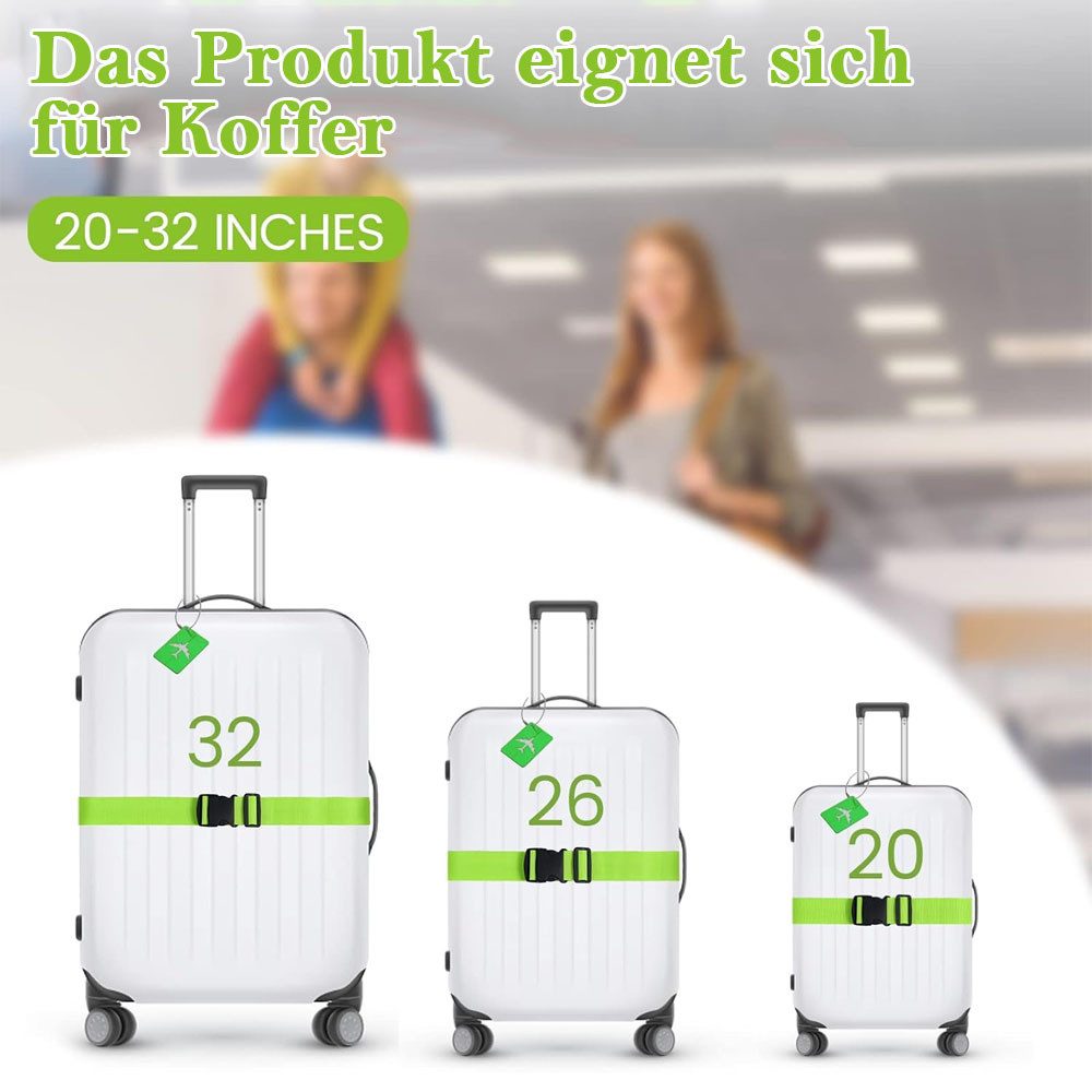 TUWENA Koffergurt Koffergurt 4 Stück, Kofferband Verstellbar Satz mit 2 Kofferanhänger, (4-tlg), Kofferbänder rutschfeste für Festes Gepäck bei Flugreisen Kreuzfahr