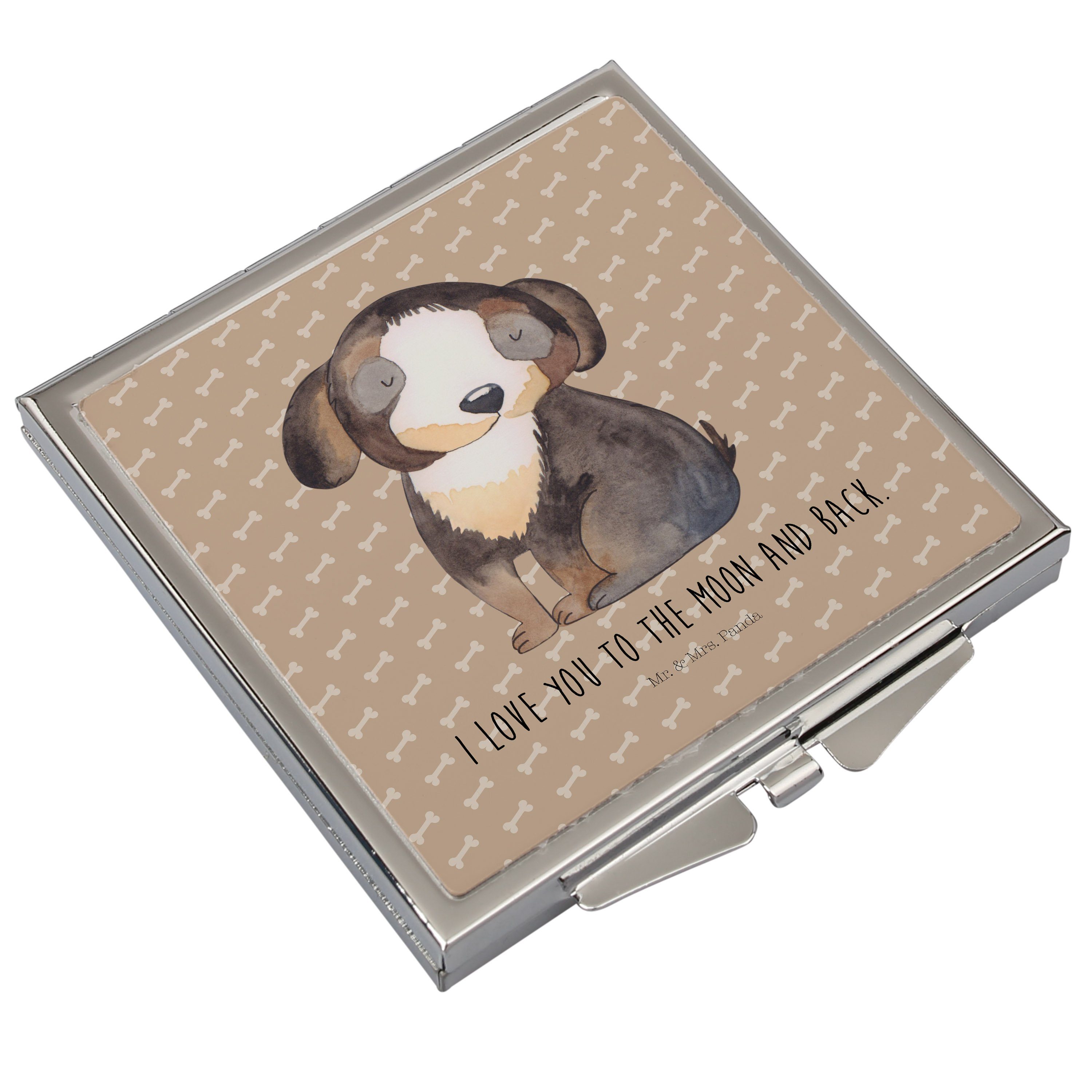 Geschenk, - schwarzer Hund Panda Mr. Kosmetikspiegel Hunde (1-St) Mrs. silber, Hund, entspannt & Hundeglück -