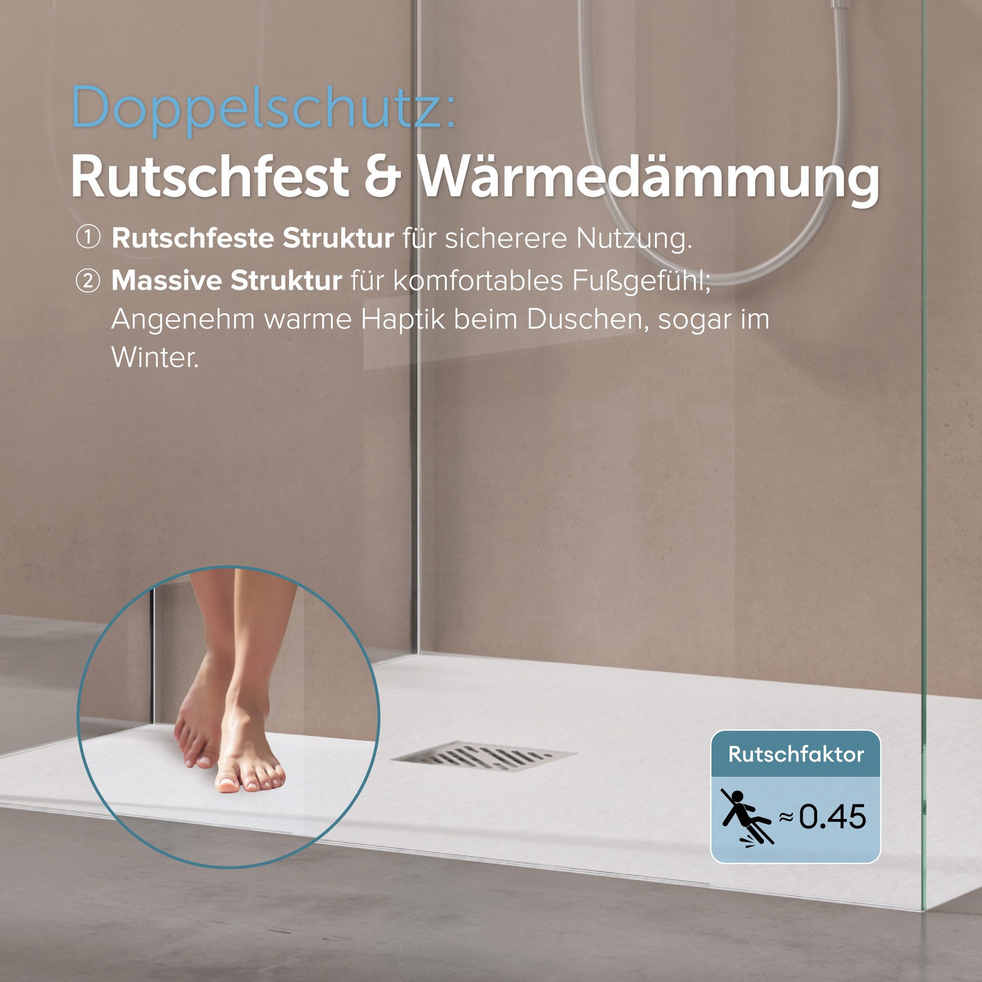 doporro Duschwanne Duschtasse aus Mineralguss DIN-Anschlüsse B:80-100cm geoma09, Quadratisch, Mineralguss – Bild 5 von 5