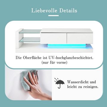 Fangqi TV-Schrank Moderner minimalistischer TV-Schrank, L140cm, 16Farben LED-Beleuchtung (140*38*38 cm, Glastrennwand x2; Tür x2)