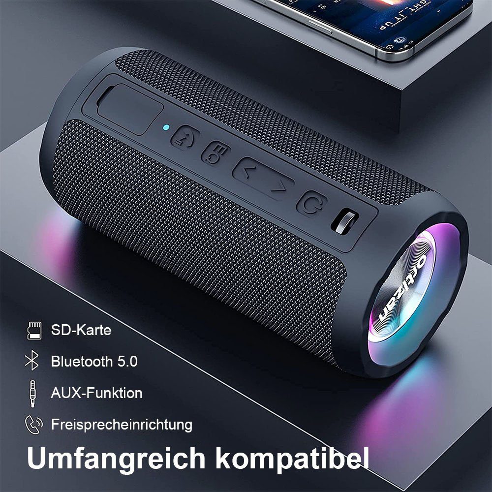 MOUTEN Bluetooth-Lautsprecher mit Licht, Bluetooth-Lautsprecher Dual-Bass-Treiber IPX7 wasserdicht