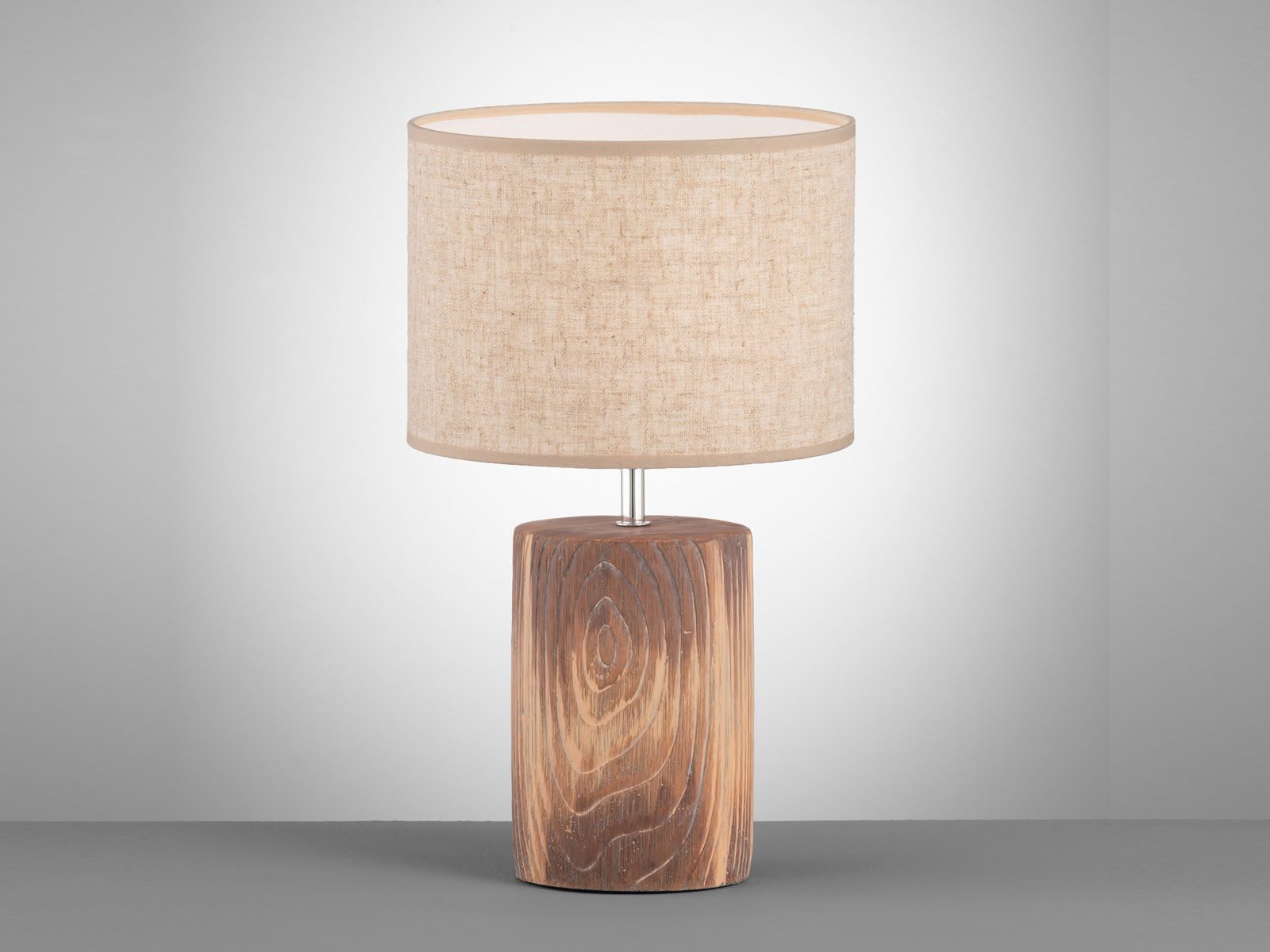 FISCHER & HONSEL LED Nachttischlampe, Dimmfunktion, LED wechselbar, Warmweiß, mit Beton-Fuß Holz-Optik & Landhausstil Leinen-Schirm Beige, 43cm groß