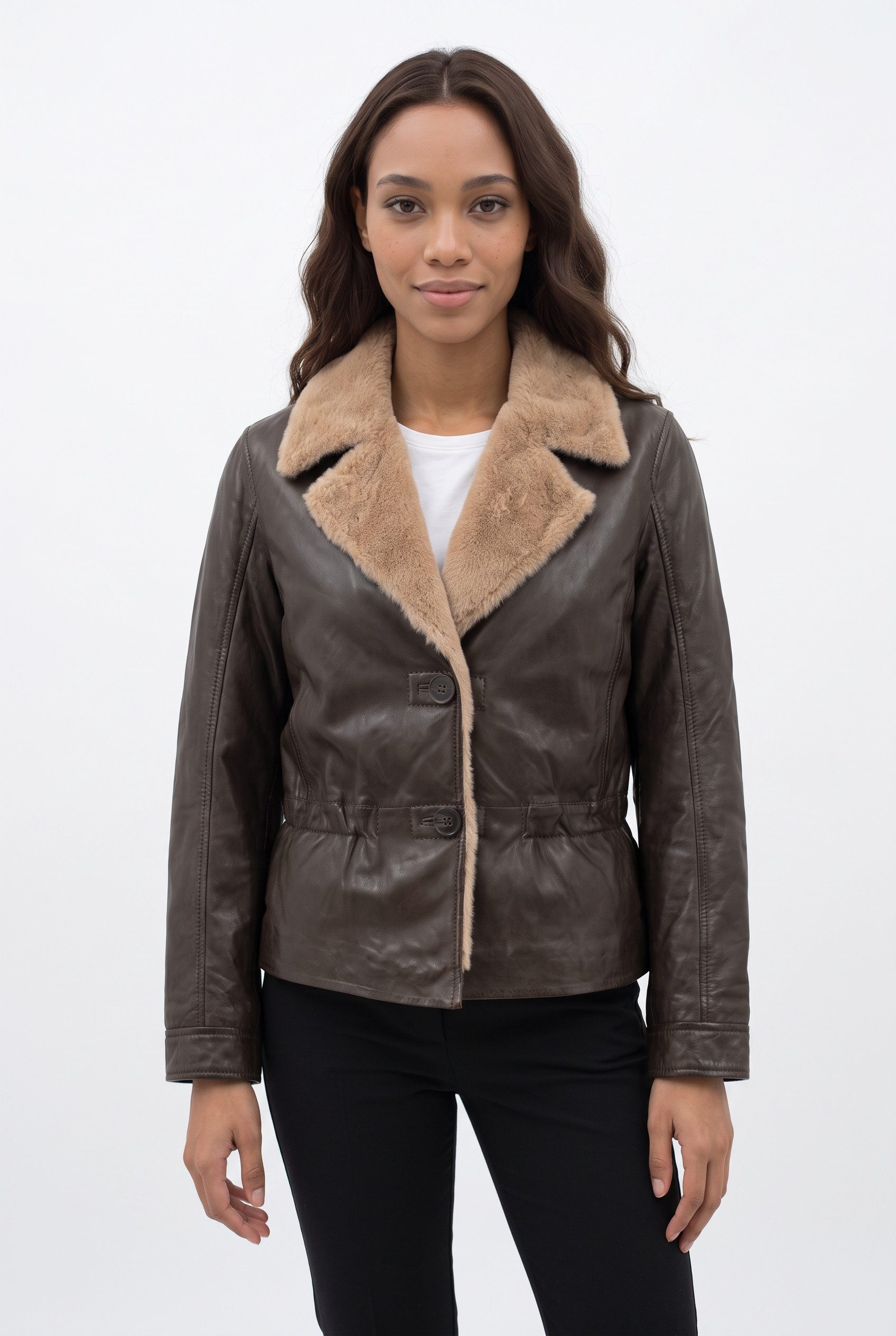 Mauritius Lederjacke MWIcelyn mit Reverskragen mit Fake-Fur-Besatz, tailliert – Bild 3 von 5
