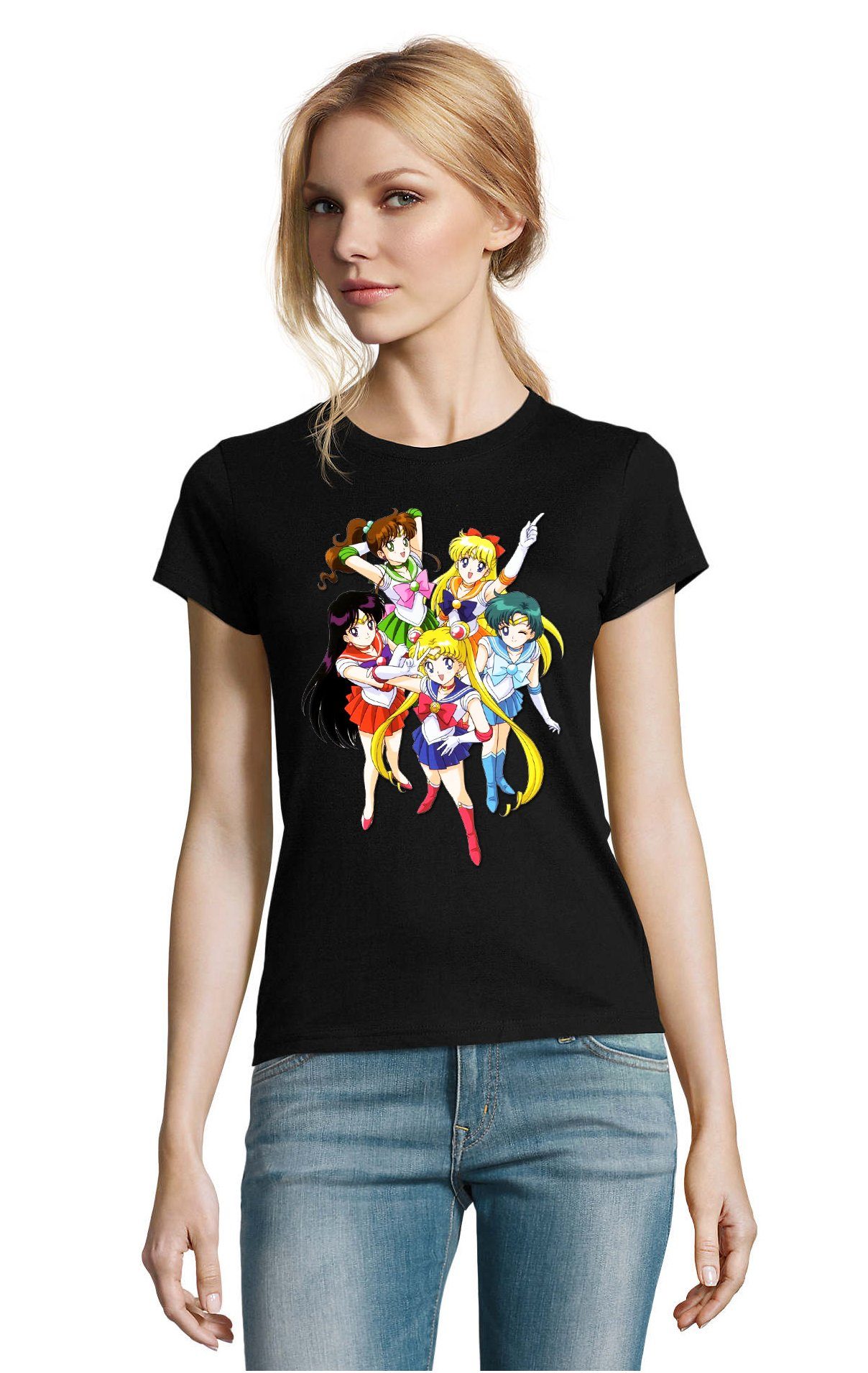 Blondie & Brownie T-Shirt Damen Fun Comic Sailor Moon and Friends Anime Manga Schwarz