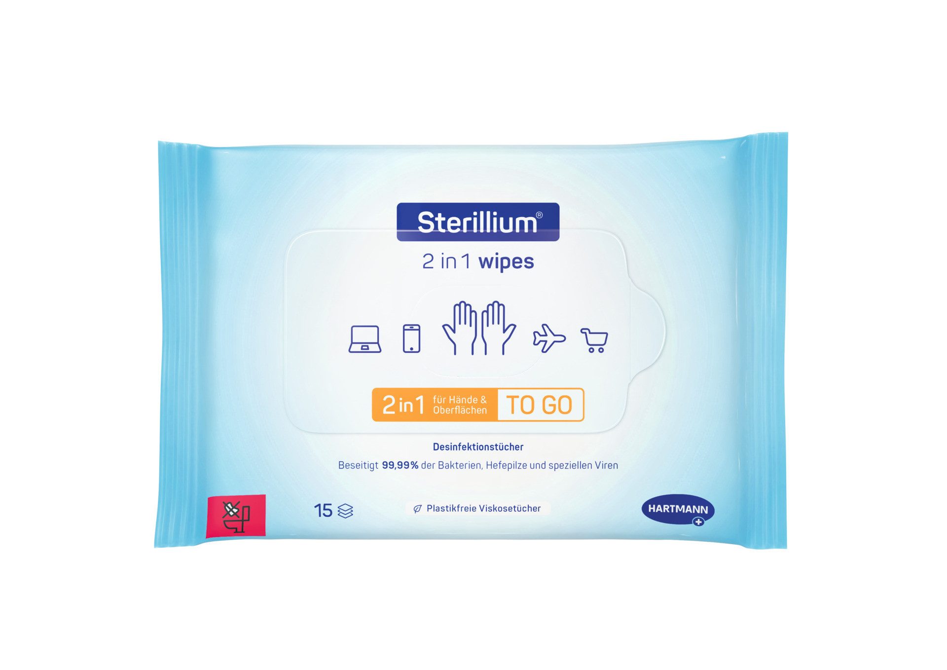 PAUL HARTMANN AG Sterillium® 2in1 wipes Hand-Desinfektionsmittel (Desinfektionstücher, [1-St. praktische Hygienetücher für Reisen, mobile Desinfektionslösung Hautfreundlich, Unterwegs einsetzbar)