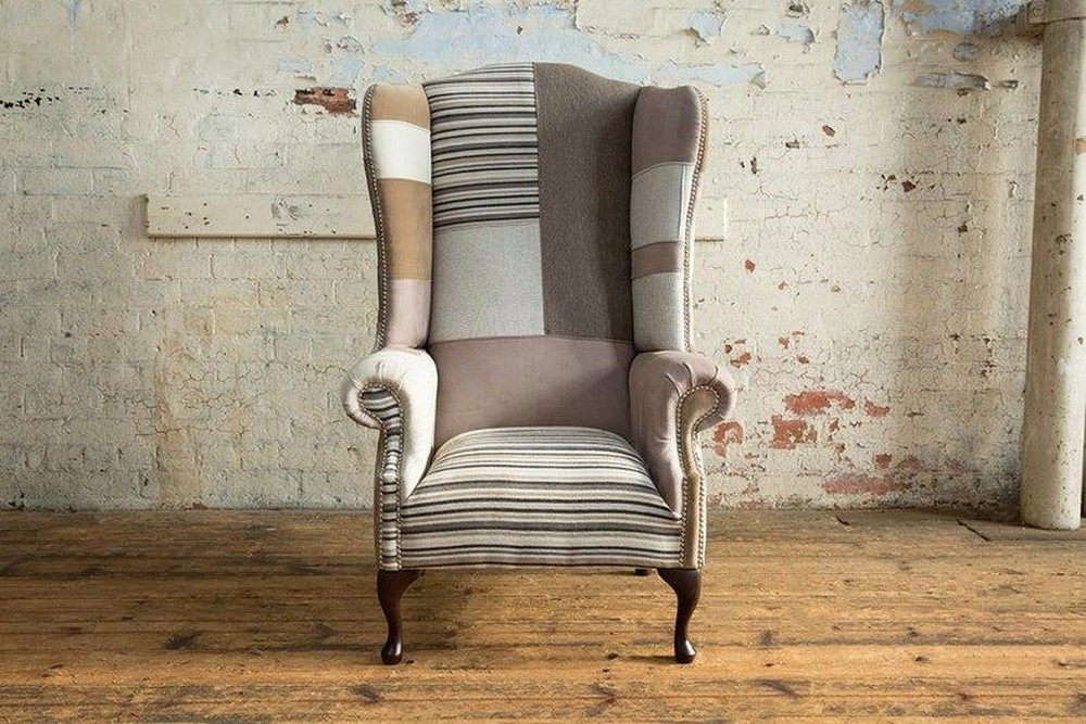 JVmoebel Ohrensessel Chesterfield 1-Sitzer Polstersessel Couch aus Leder und Textil, Made in Europa