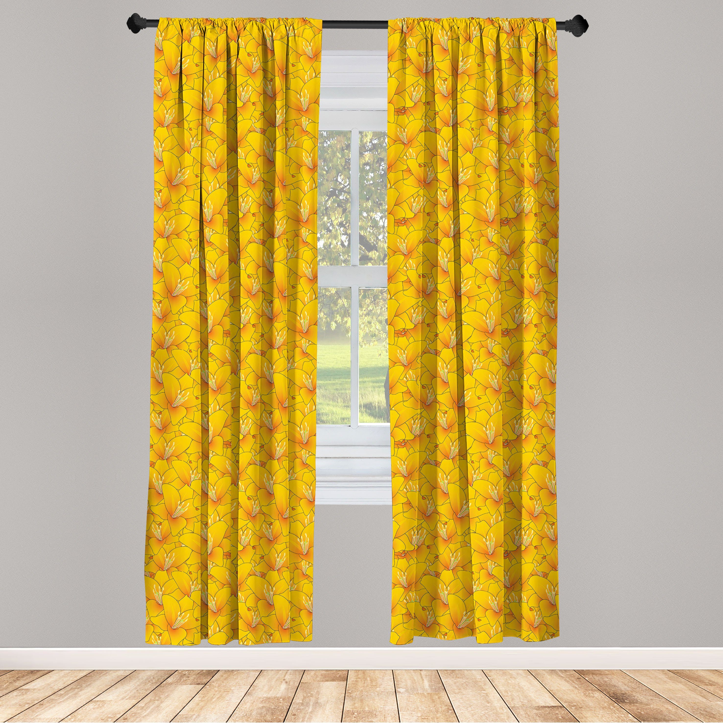 Gardine Vorhang für Abakuhaus, Dekor, Microfaser, Blume Wohnzimmer Lilien-Motive Schlafzimmer Orange Blooming