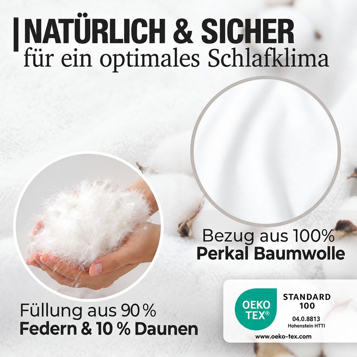KNERST Federbettdecke - Bettdecke mit Daunen & Federn, Füllung: 90% Federn und 10% Daunen, 135x200 cm, Baumwollbezug, atmungsaktiv – Bild 3 von 5