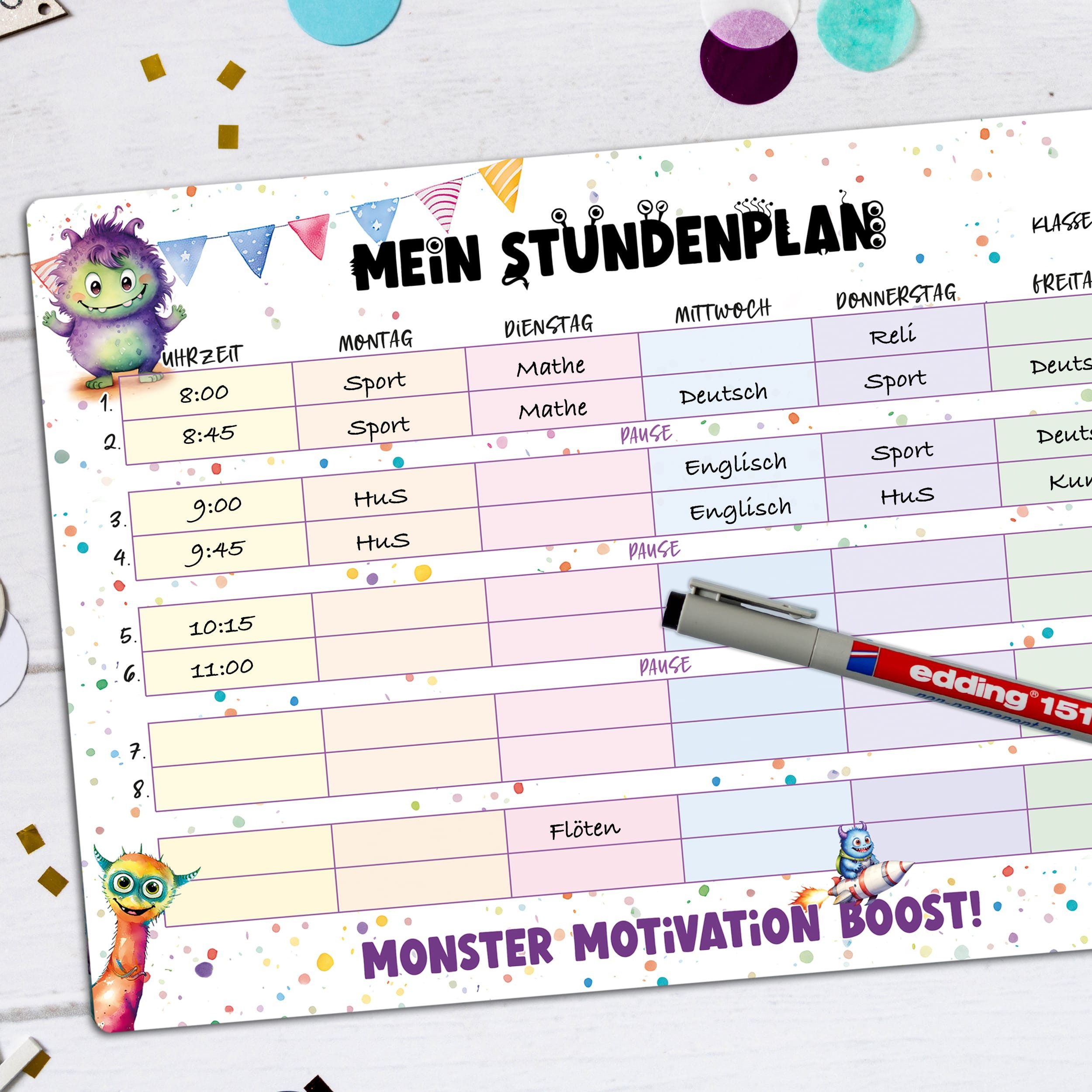 TOBJA Magnettafel Magnetischer Stundenplan Monster Design inkl. Stift, abwischbar magnetisch Wochenplaner Mädchen u. Jungen – Bild 4 von 5