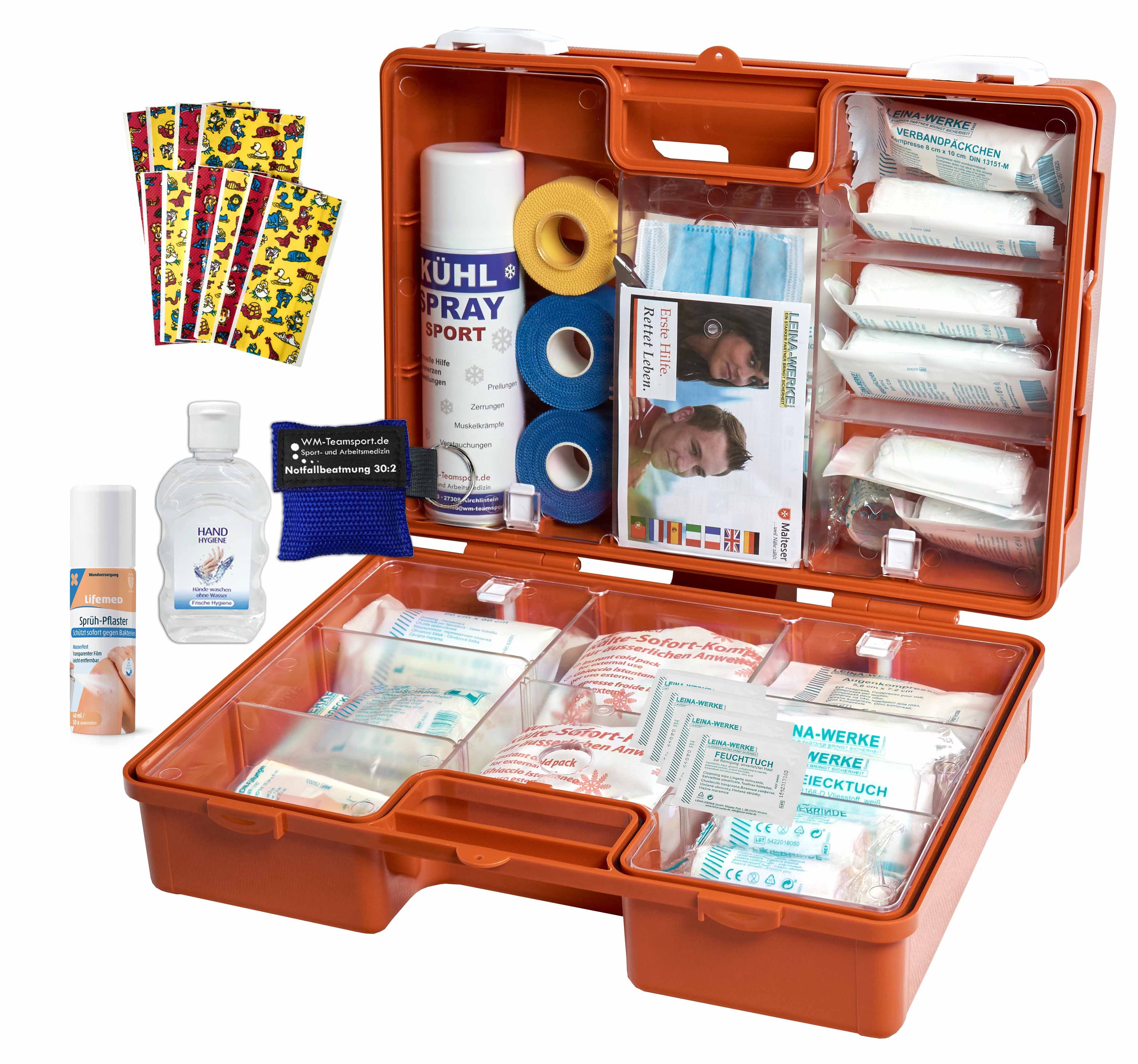 WM-Teamsport Erste-Hilfe-Koffer Sportsanitätskoffer PRO S2 DIN 13157 + Hygiene-Gel & Sprühpflaster