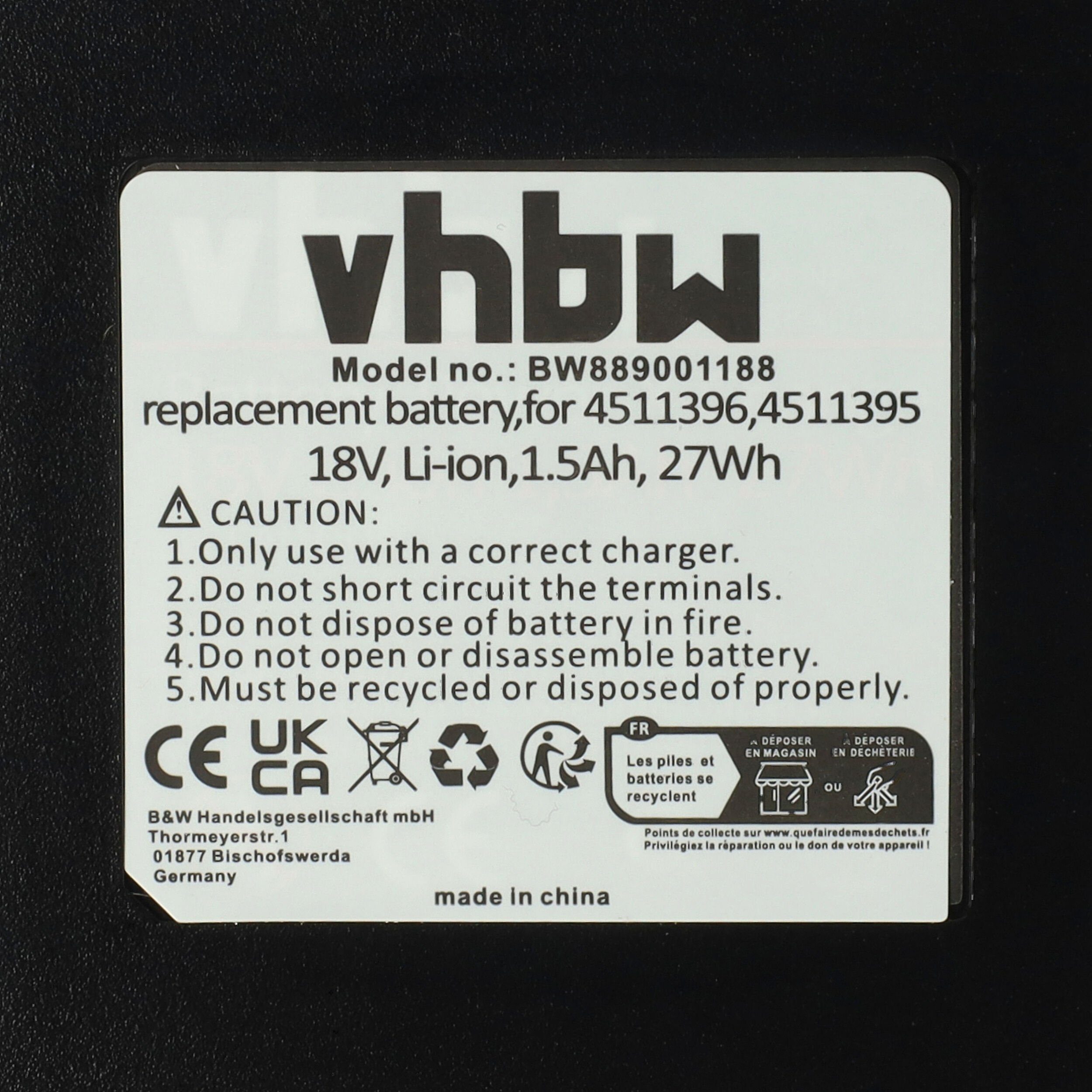 vhbw kompatibel mit Einhell BT, mAh 450 Freelexo 600 Akku 1500 BT, 500, V) 750 Li-Ion (18