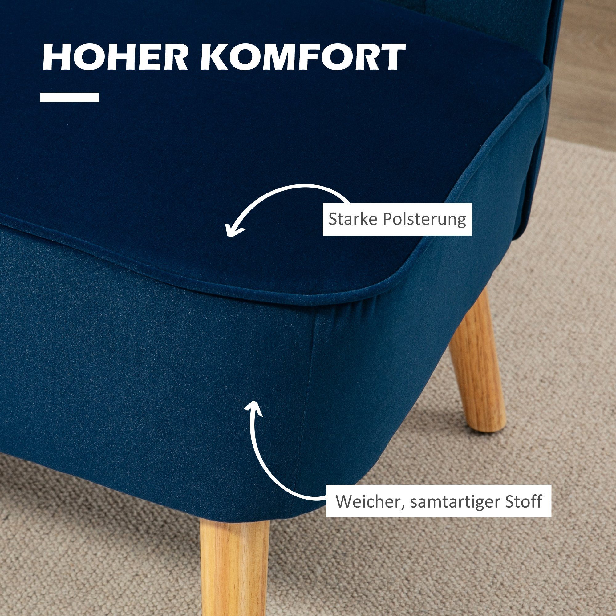 HOMCOM 2-Sitzer Zweisitzer, Teile mit Himmelblau mit Doppelsofa Leinenoptik, Holzbeine, 1 Blau Loveseat 