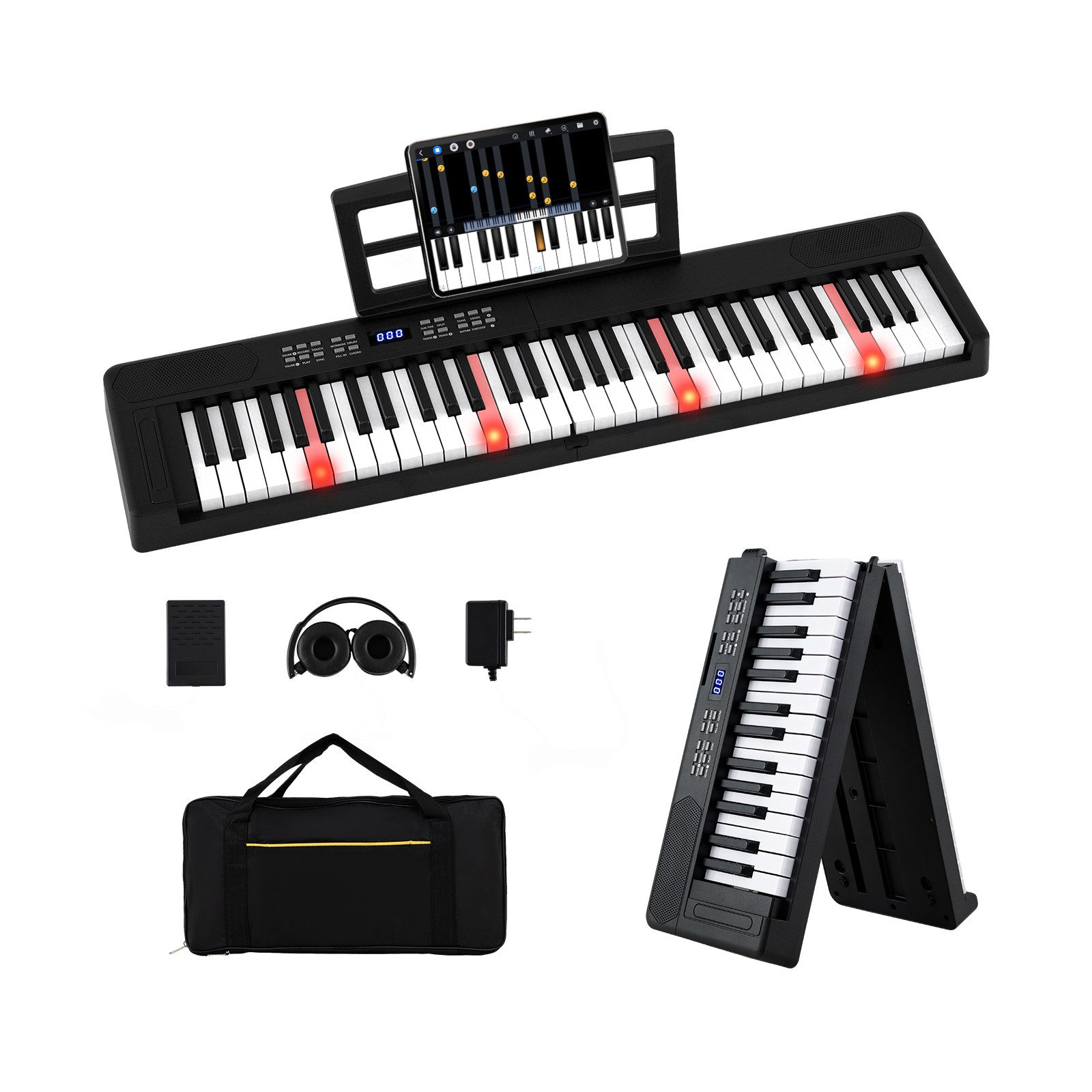 COSTWAY Home-Keyboard (1-St), 61-Tasten Klavierkeyboard, Digitalpiano mit Tragetasche, faltbar