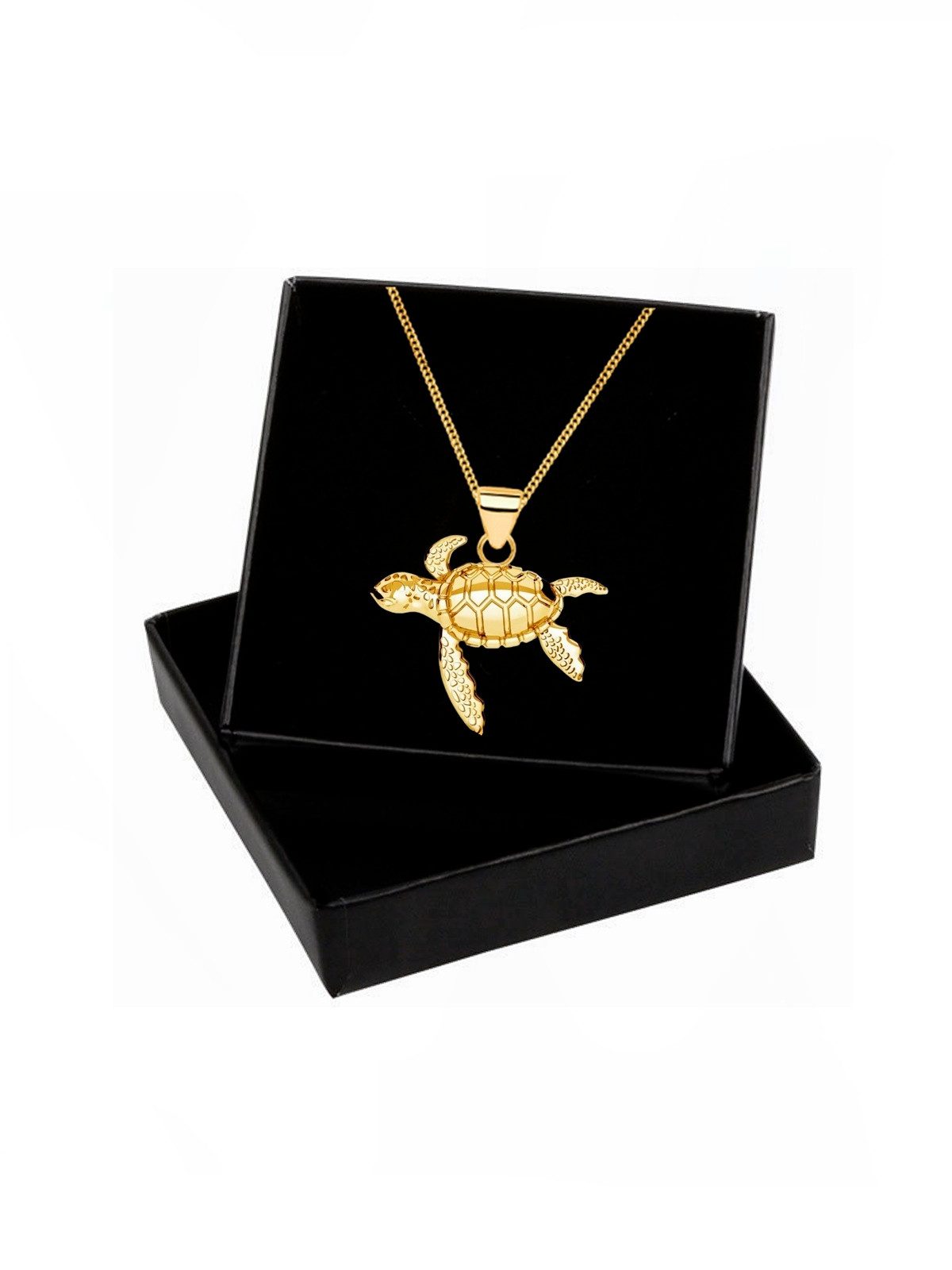Goldene Hufeisen Kette mit Anhänger Schildkröte Kette aus vergoldetem 925 Silber inkl. Geschenk Etui, 925 Sterling Silber (hypoallergen)