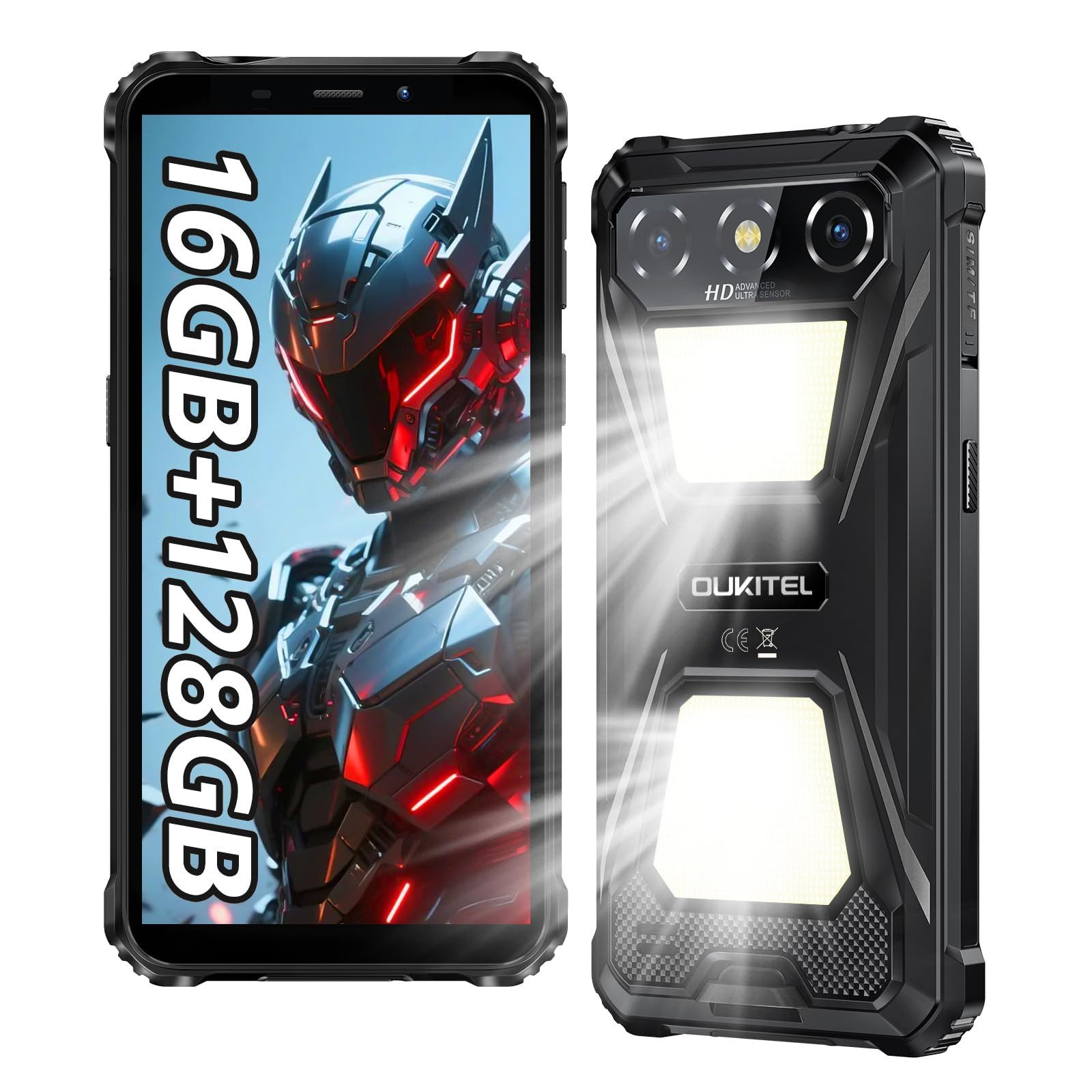 OUKITEL G5 16+128GB Android 14 Outdoor Smartphone (15,24 cm/6.0 Zoll, 128 GB Speicherplatz, 13 MP Kamera, IP68 Wasserdicht Baustellenhandy, 6300mAh, Zeltlampe, OTG, GPS)