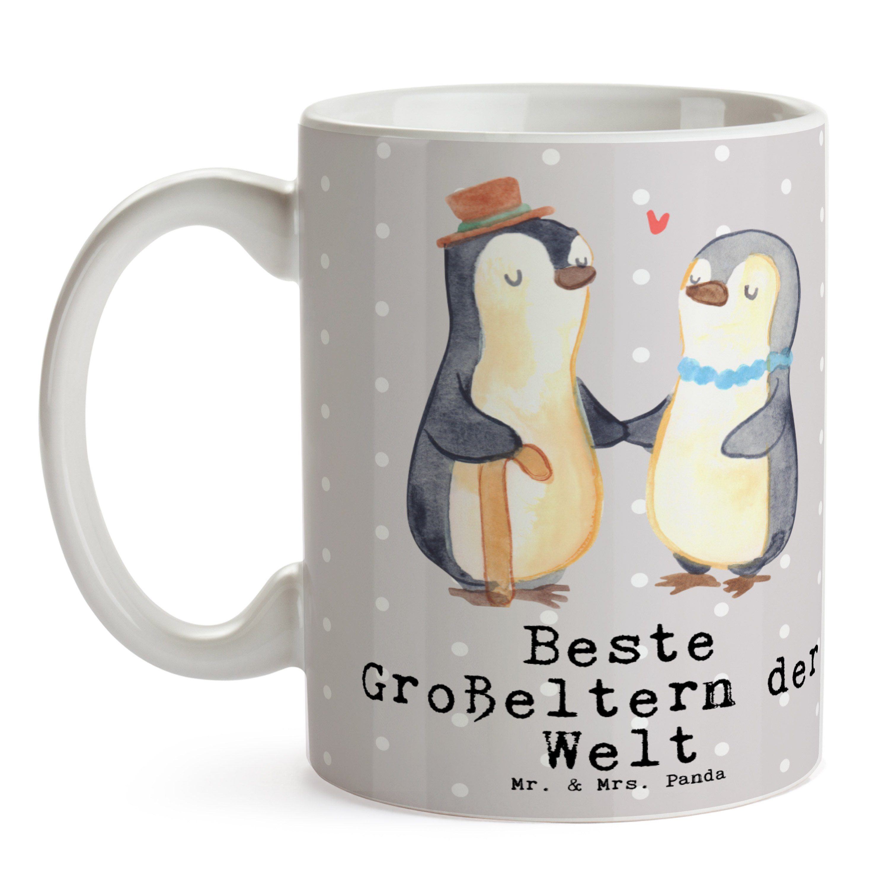 Keramik Omma, Geschenk, Großeltern der - Welt & Pinguin Mrs. Beste Mr. Panda Grau Tasse - Ta, Pastell