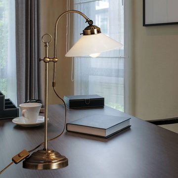 etc-shop LED Tischleuchte, Leuchtmittel inklusive, Warmweiß, Hochwertige Schreib Tisch Lese Lampe Landhaus Stil messing Glas