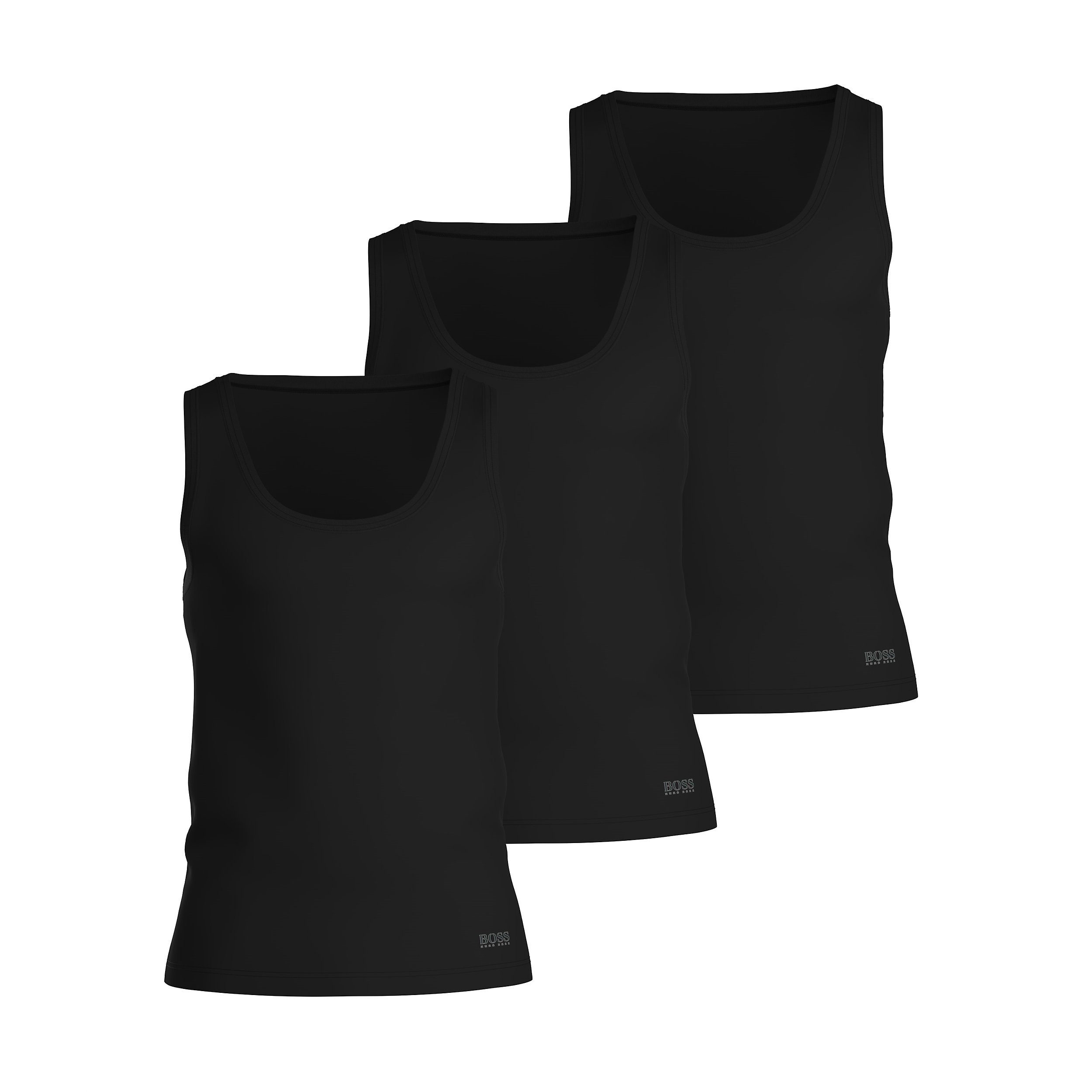 Regular (3-St., Cotton Tank Top reiner Pack Baumwolle aus Schwarz Rundhals Pure Fit Achselhemd (001) Unterhemd 3er-Pack) 3er Ausschnitt BOSS