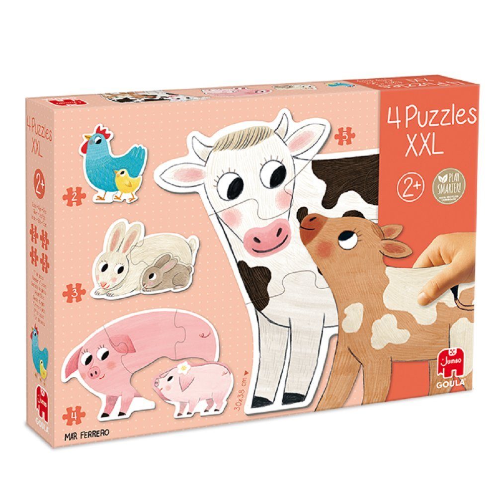Goula Puzzle Goula 53175 4 Puzzles XXL Bauernhof, Holzpuzzle, Puzzleteile