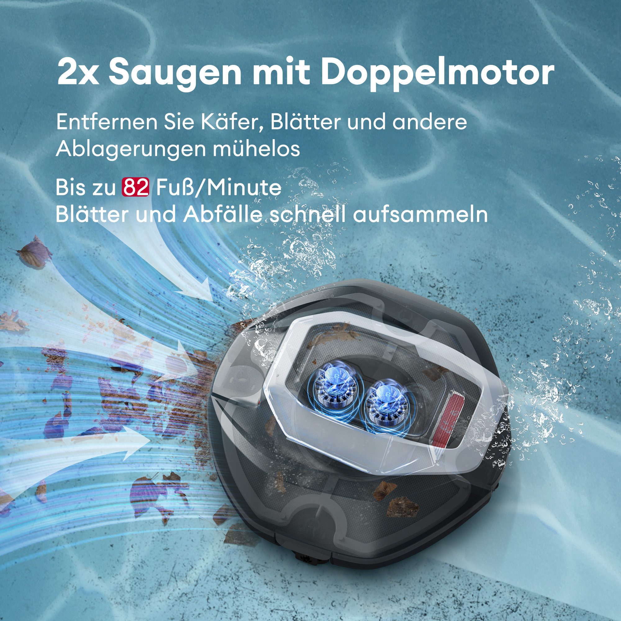 Ultenic Poolroboter Ultenic Poolroboter, 90 Minuten,2.5L Behälter,Selbstparker, 5200mAh,2 Bürstenlose Motoren,Automatische Reinigung