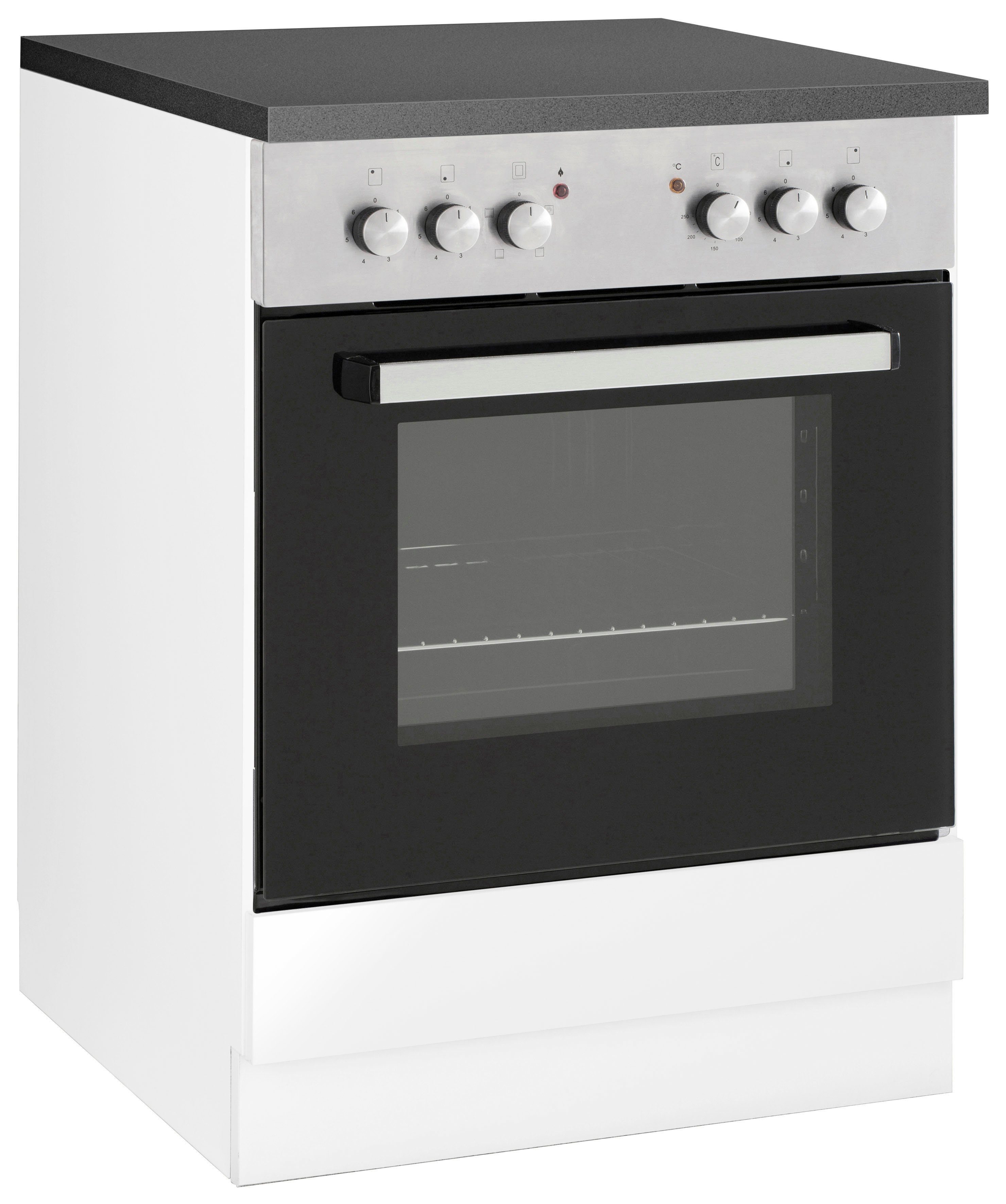 wiho Küchen Herdumbauschrank Cali 60 cm breit Front: Weiß Glanz, Korpus: Weiß, Arbeitsplatte: Granit Grau | Weiß