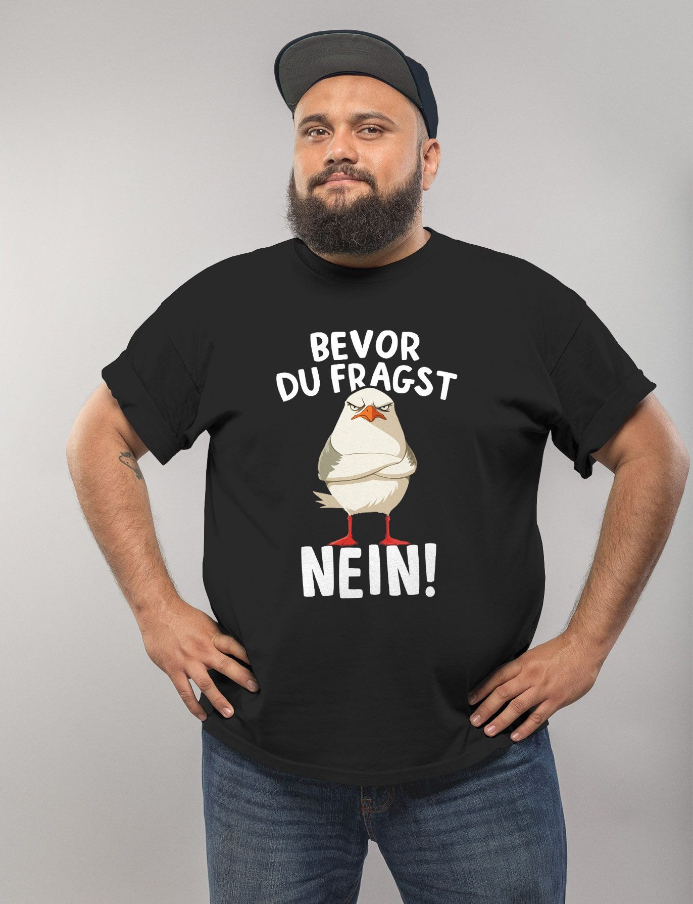 MoonWorks Print-Shirt Herren T-Shirt Bevor Du Fragst Nein Möwe Anti Motivation Statement mit Print