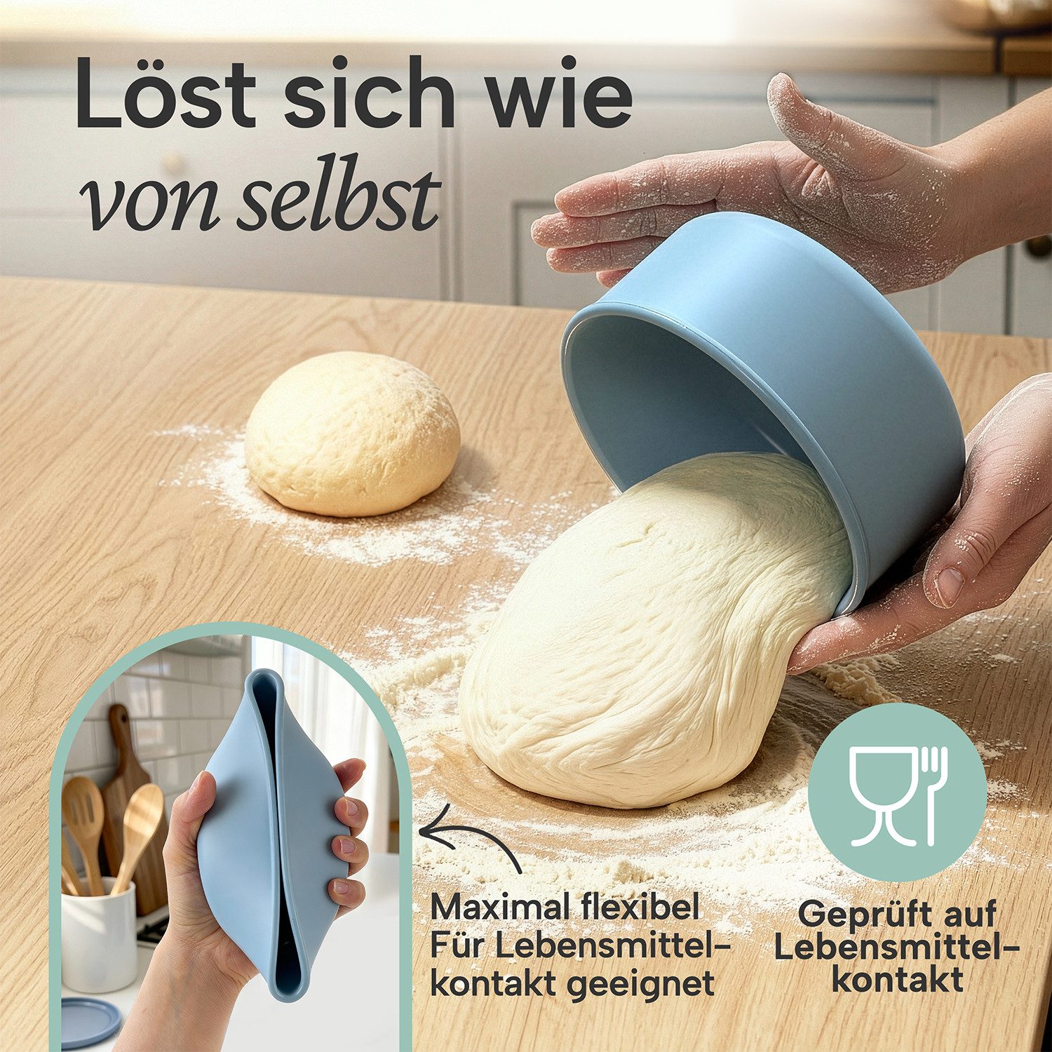 Blumtal Vorratsdose Pizzaballenbox mit Deckel 2er Set - BPA-freie Pizza Ballenbox, Silikon, (4-tlg., 2er, 4er und 6er Set), Silikon 14,5x6,5cm - antihaftende Pi – Bild 5 von 5