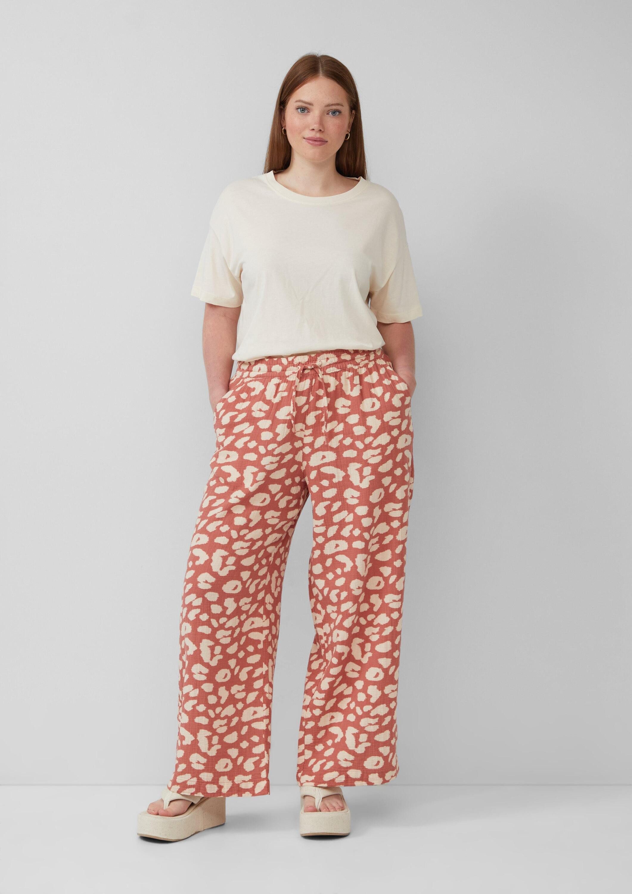 QS Chinos Hose Gemusterte Hose aus Musselin