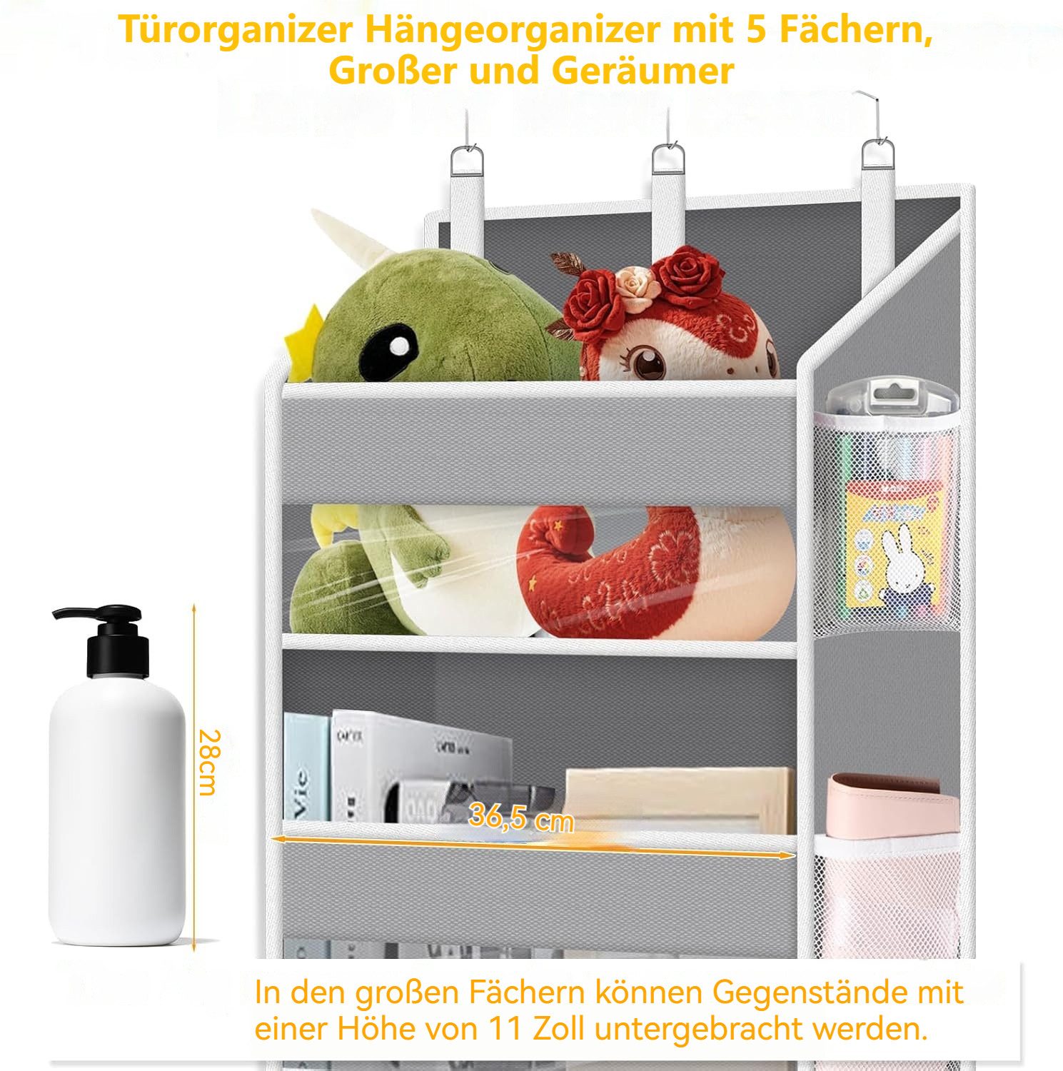 BlingBin Türregal Türorganizer Hängeorganizer mit 5 Fächern, Türregal zum Einhängen, 1er Set 1-tlg., Großer und Geräumiger Hängeorganizer für Viele Anwendungen