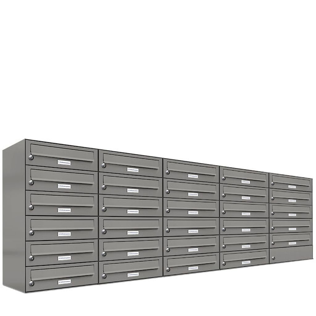 AL Briefkastensysteme Wandbriefkasten 29er Premium Briefkasten Aluminiumgrau RAL 9007 für Außen Wand 5x6