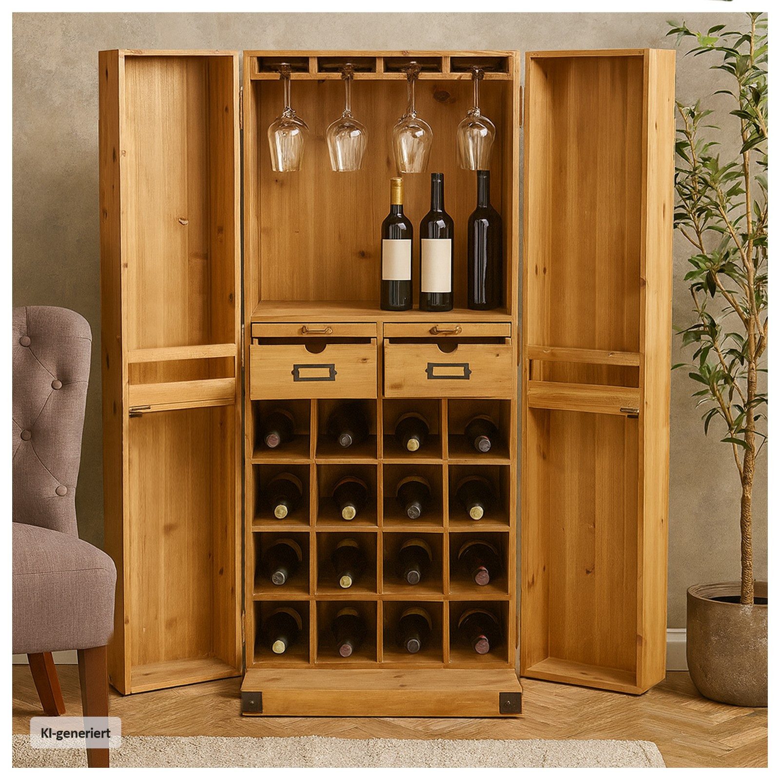 HTI-Living Barschrank Barschrank Imelda 107 cm (Stück, 1-St., 1 Barschrank) Hausbar Weinregal – Bild 2 von 5