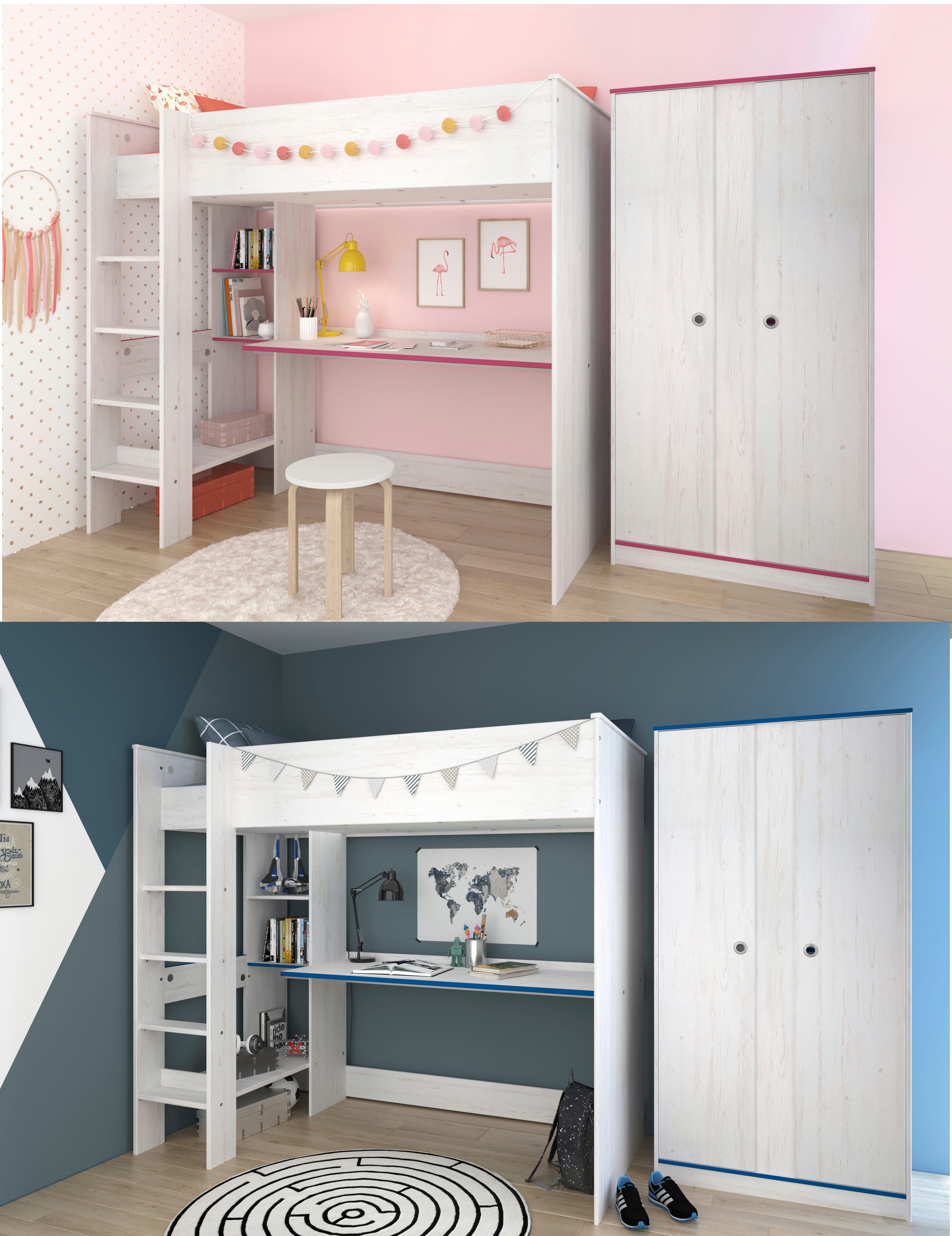 Parisot Jugendzimmer-Set Zusammenstellungen mit in integriertem (Komplett 2-St., Smoozy Hochbett, wählbar), verschiedenen Schreibtisch Hochbett Set