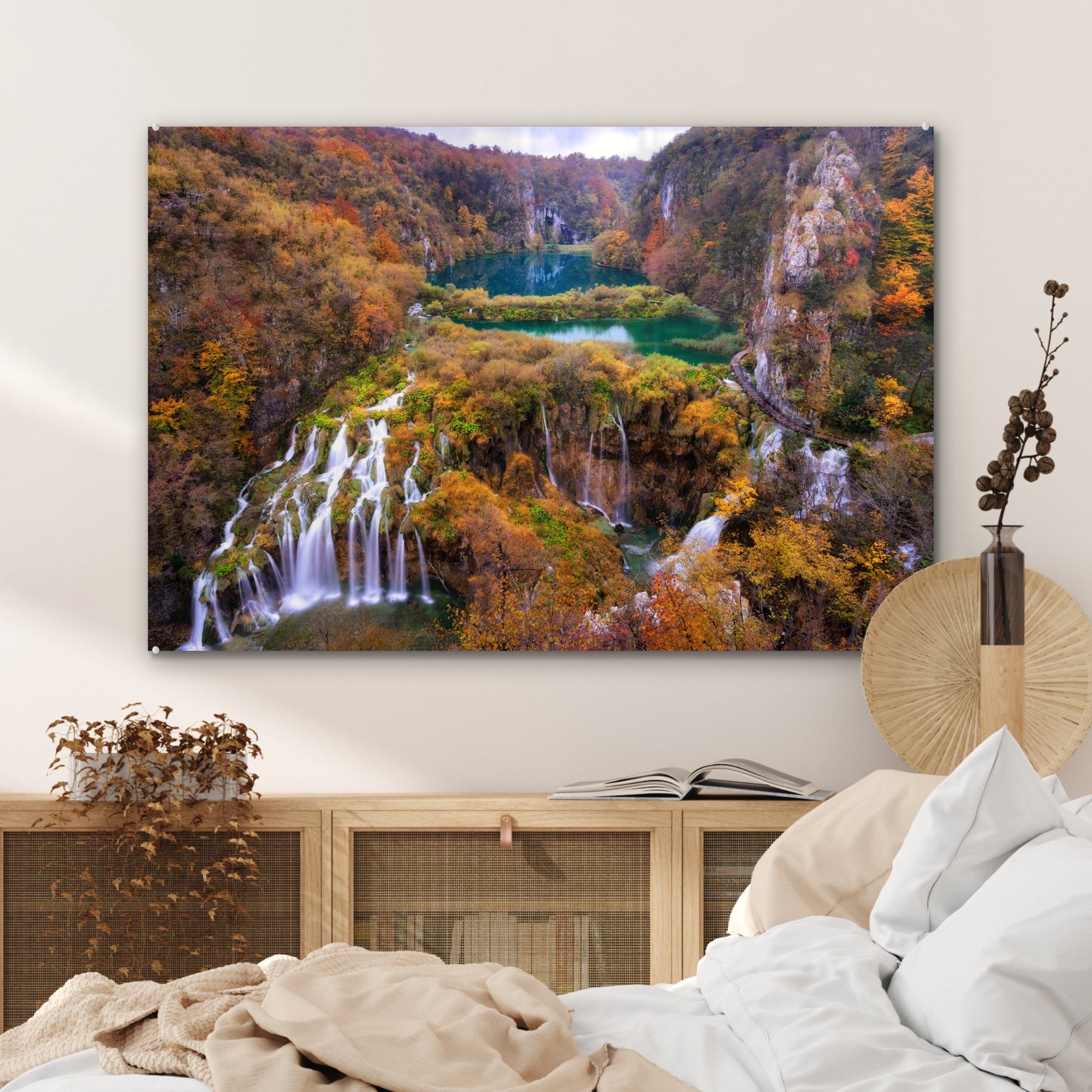 Acrylglasbilder Nationalparks Seen, Acrylglasbild MuchoWow Schlafzimmer Plitvicer Herbstfarben & Wunderschöne Wohnzimmer des St), (1