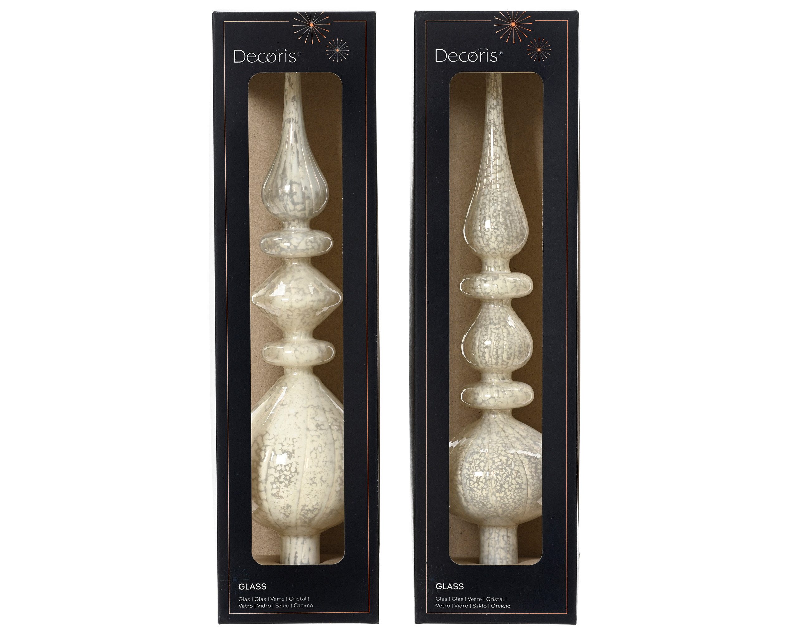 Kaemingk Christbaumspitze, Christbaumspitze Glas 35cm Antik 1 Stück sortiert - Winterweiß