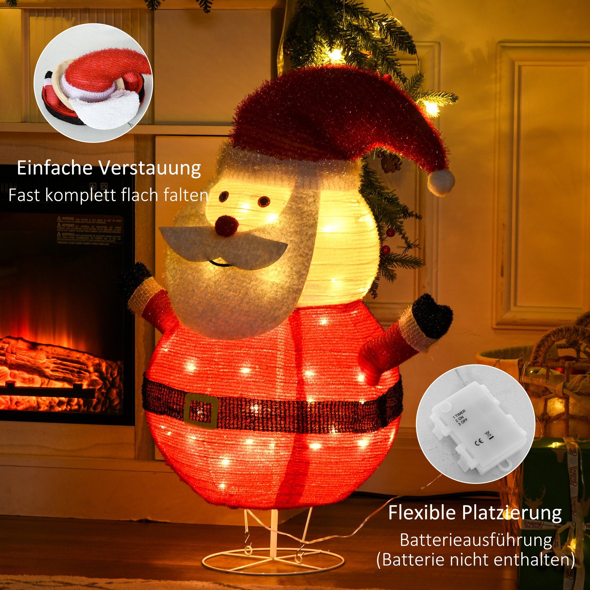 HOMCOM Weihnachtsfigur beleuchteter Weihnachtsmann mit St., (beleuchteter LED Lichtern Weihnachtsdekoration), Weihnachtspinguin, falten 2 100 Leicht warmweißen Beleuchtete zu
