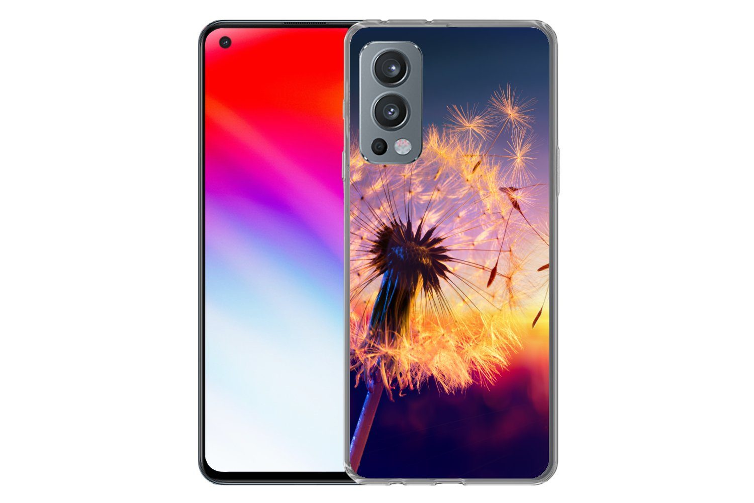MuchoWow Handyhülle für OnePlus Nord 2 5G Löwenzahn - Blumen - Sonnenuntergang - Horizont, Phone Case, Silikon, Schutzhülle Dünn