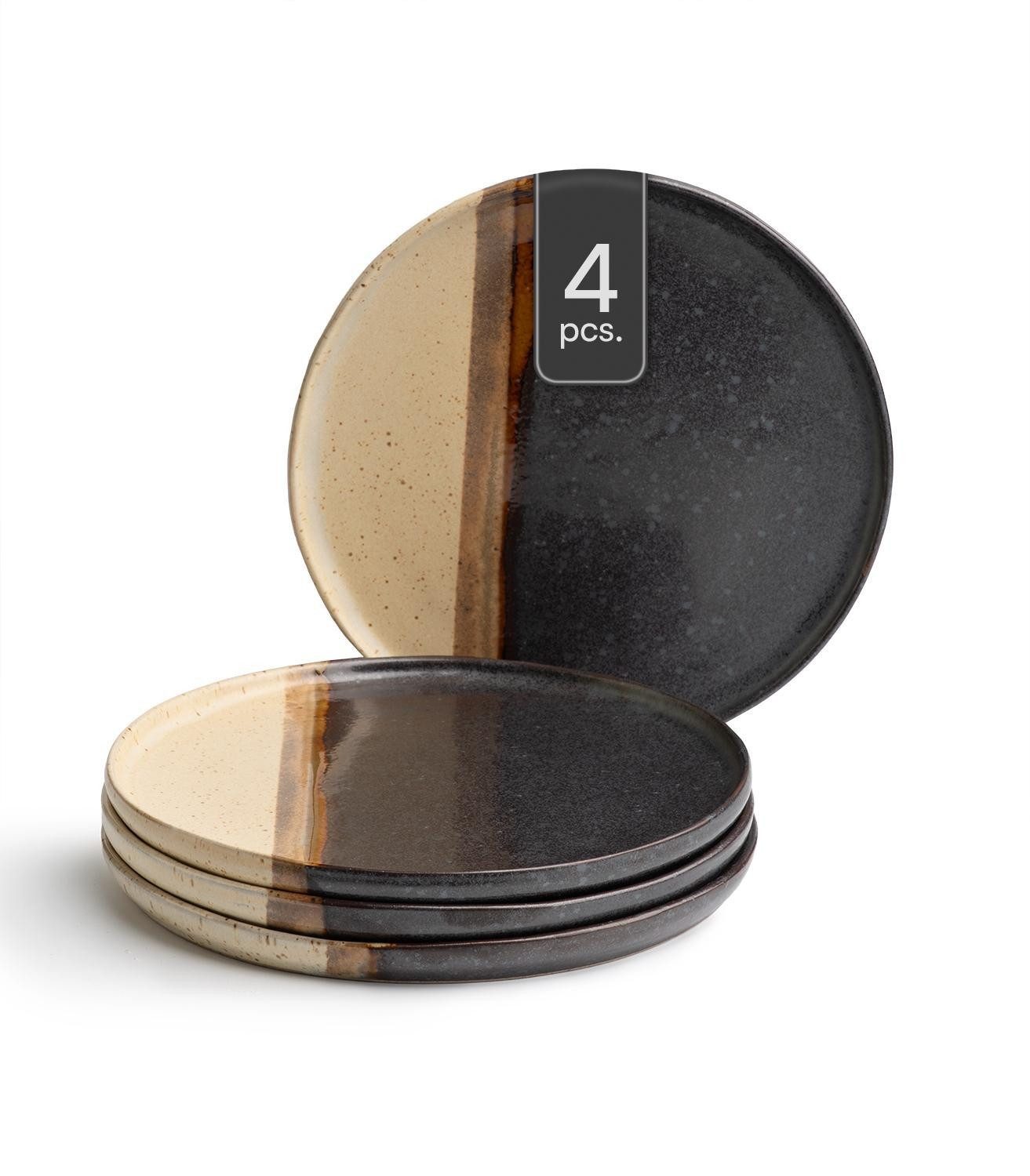 Dessertteller RACO, Ø 20 cm, Schwarz, Braun, Keramik, matt, (4 St)