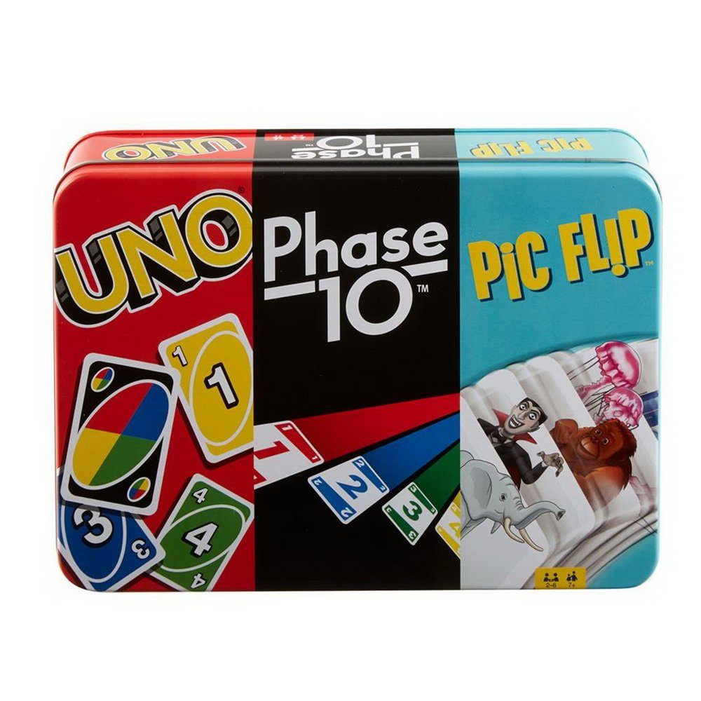 Mattel® Spielesammlung, Kartenspielset 3er Spiele-Set: Kartenspiele UNO Phase10 und Pic Flip Kartenspiel