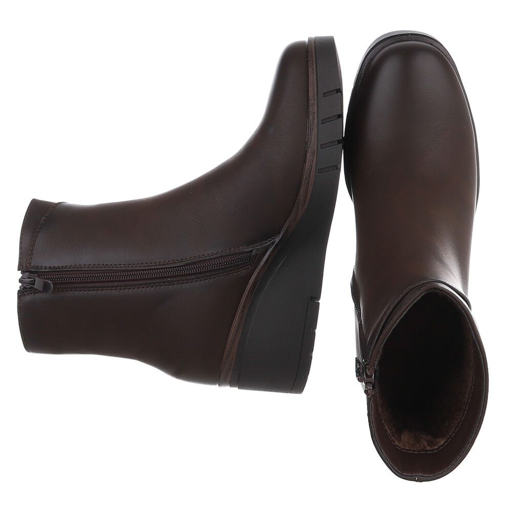 Ital-Design Modische Damen-Stiefeletten mit Komfort für Alltag und Freizeit Keilstiefelette (90649039) Keilabsatz/Wedge Stiefeletten in Dunkelbraun