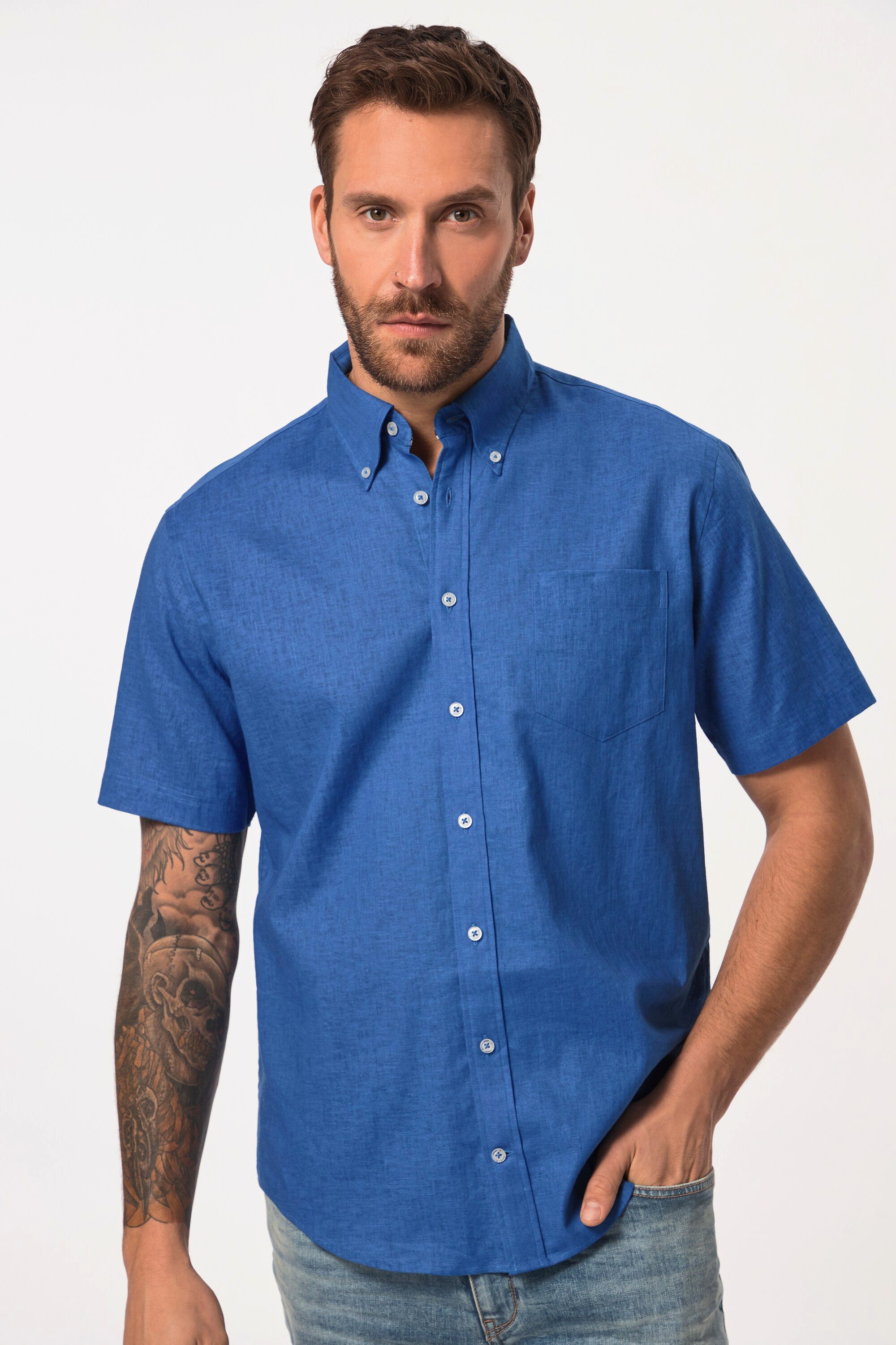 JP1880 Kurzarmhemd Hemd Halbarm Leinenmix Buttondown-Kragen günstig online kaufen