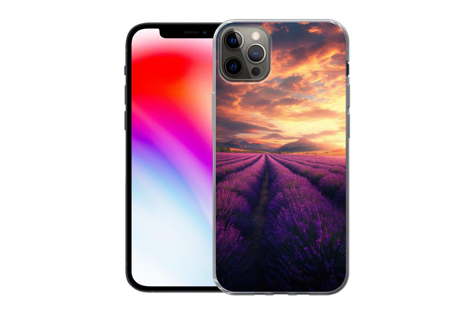 MuchoWow Handyhülle für Apple iPhone 13 Pro Max Lavendelfeld - Sonnenuntergang - Lila, Smartphone-Bumper, Print, Handy Schutzhülle Dünn